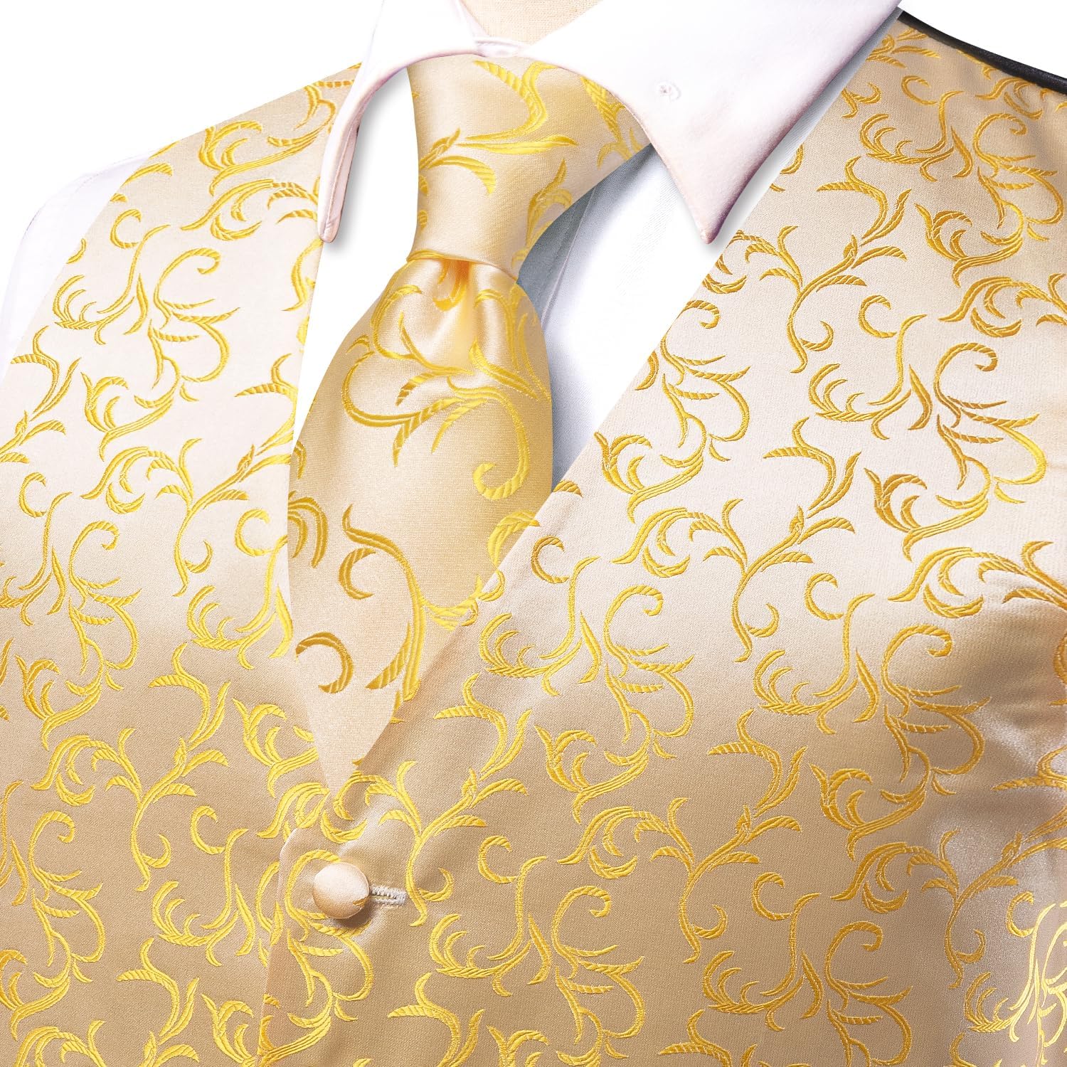 Hi-Tie Silk Mens Suit Vest Tie and Bowtie Lapel Pin Gold Tie Clip Paisley Floral Waistcoat 8PCS Set Tuxedo Wedding Party
