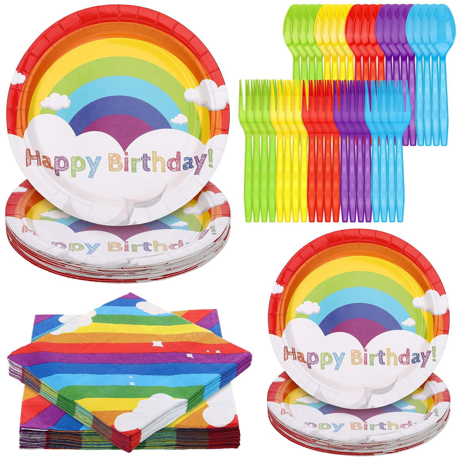 100 Pcs Rainbow Party Supplies Include 7 Inch Rainbow Plates 9 Inch Party Plates Napkins Forks and Spoons for 20 Guests Birthday Party Decorations