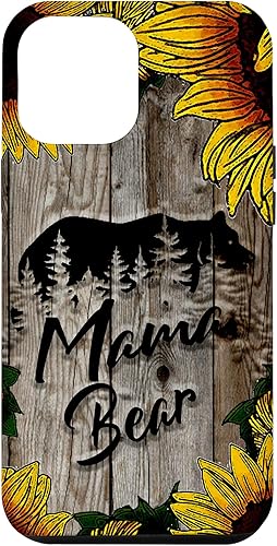 Funda de regalo para el día de la madre con diseño de girasol de madera rústica para iPhone 14 Plus Mama Bear