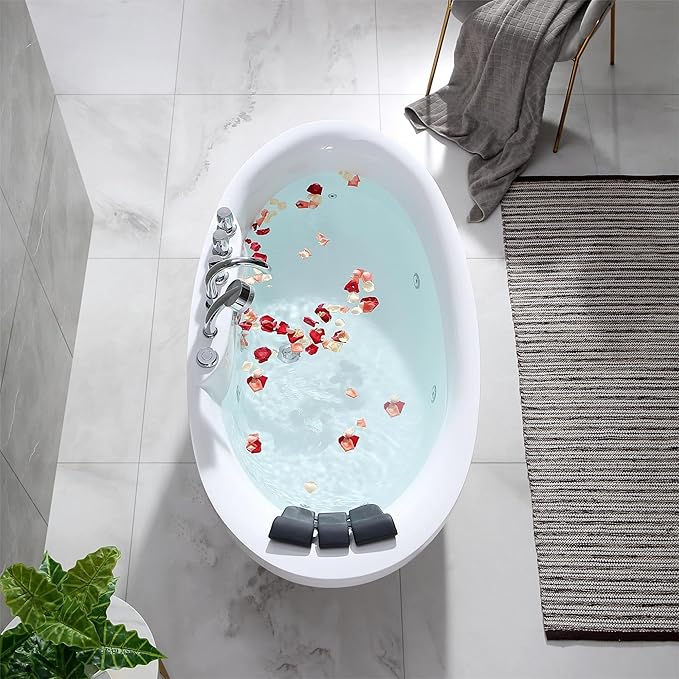 Empava 67 Inch Freestanding Whirlpool Tub - Stand Alone Jetted Bathtub with Large Recline Angle, Boat Shape, Hydromassage, Acrylic,ETL Certified