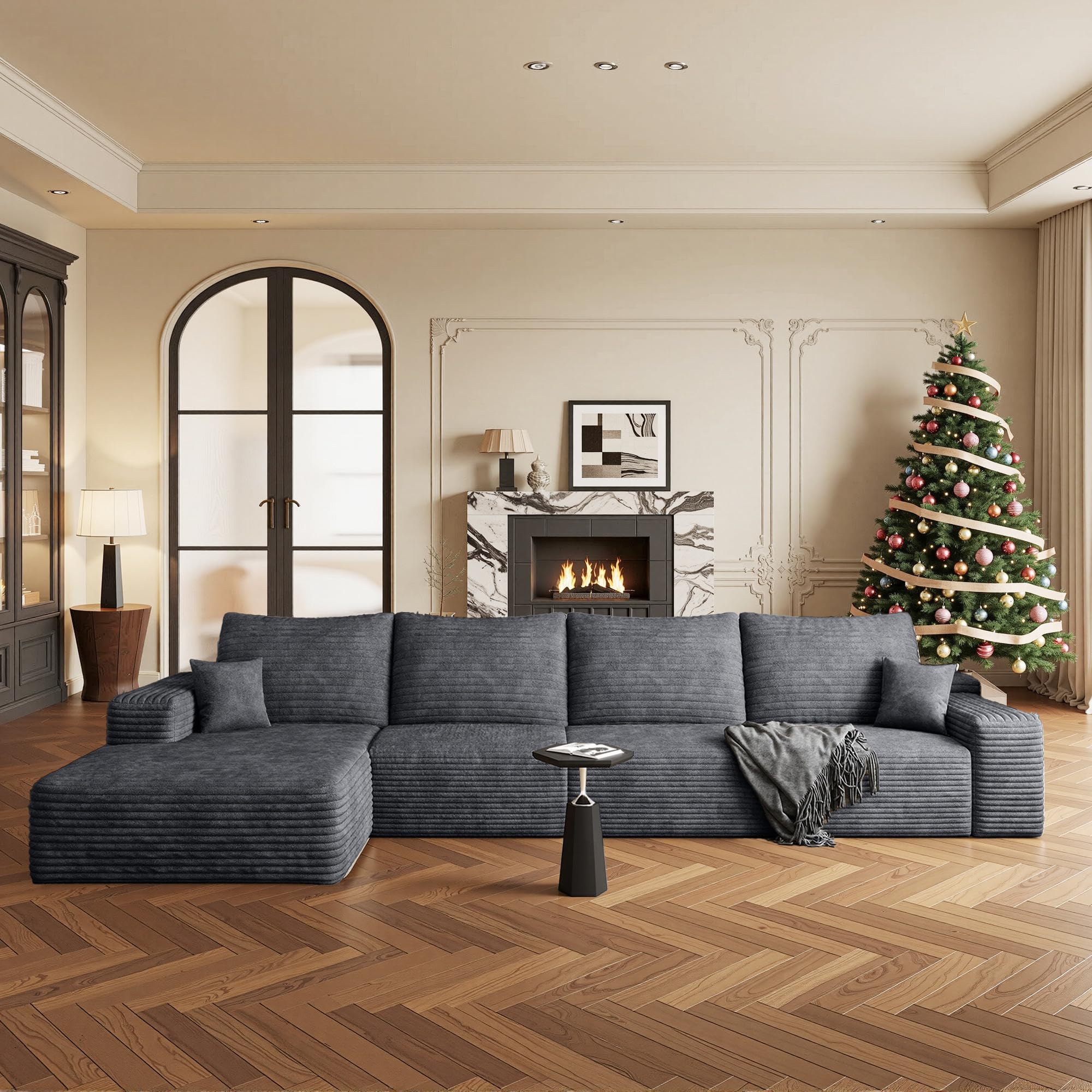 Boneless Couch, Modular Sectional Couches for Living Room, U-Shaped Cloud Couch Sofa with Deep Seat, Fluffy Corduroy Upholstered Corner Sofa