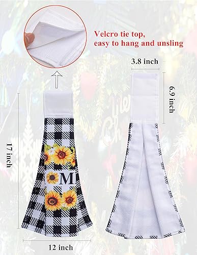 Miniatura 2 de Mayler Yee Juego de 4 toallas de cocina colgantes con girasol y búfalo a cuadros, toallas de mano con velcro para cocina, baño, decoración de