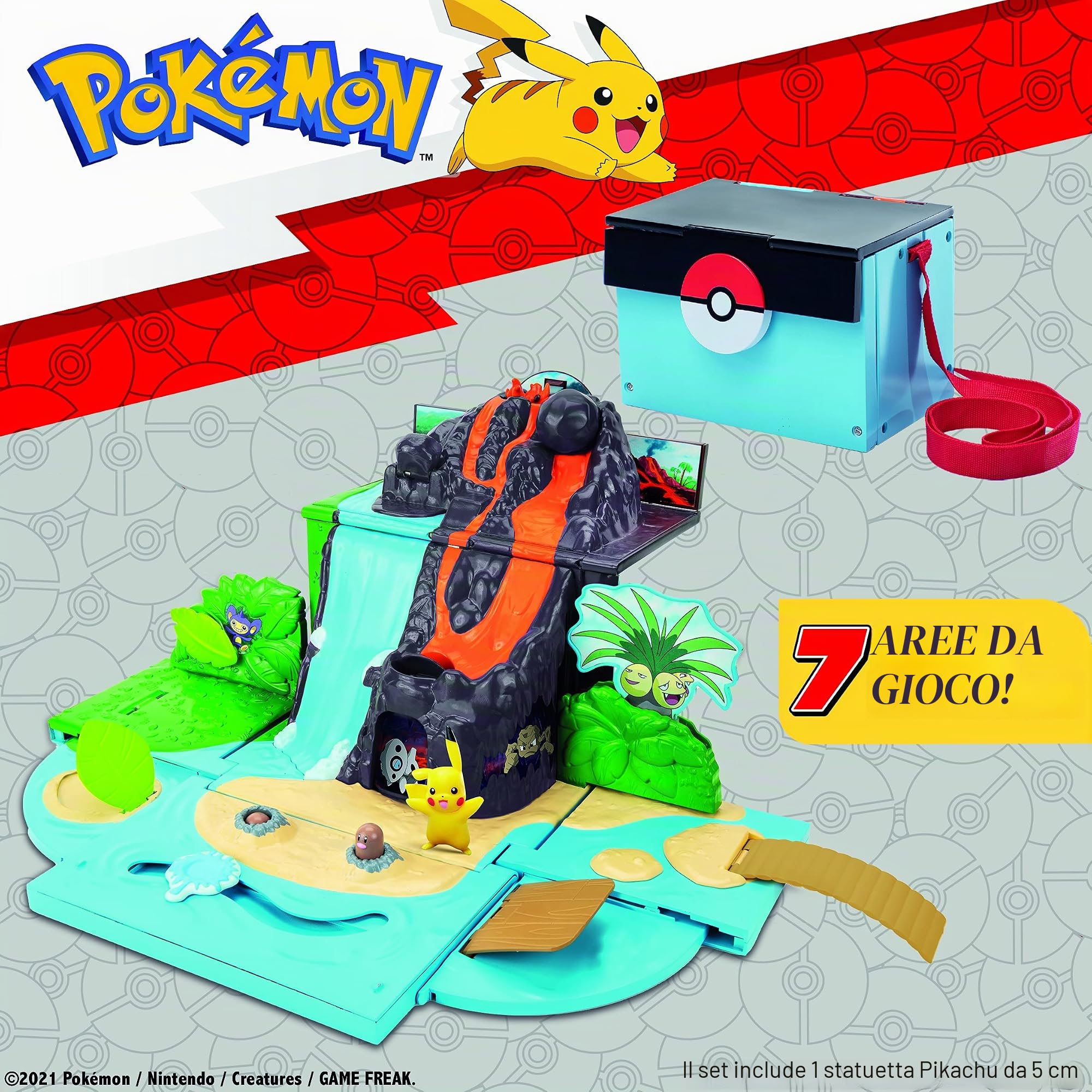 Pokémon Set da Gioco Vulcano con Custodia per con Personaggio Pikachu da 5 Cm - Giocattoli 2022 - Personaggi di Battaglia