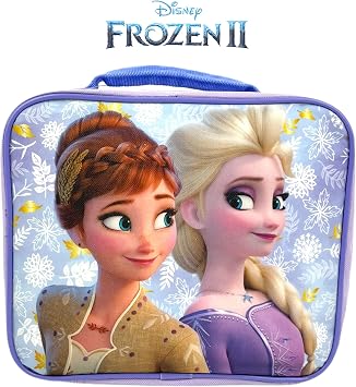 Disney Frozen 2 Lunch Box with Princesses Elsa and Anna - Soft Insulated Lunch Bag for Girls, Purple