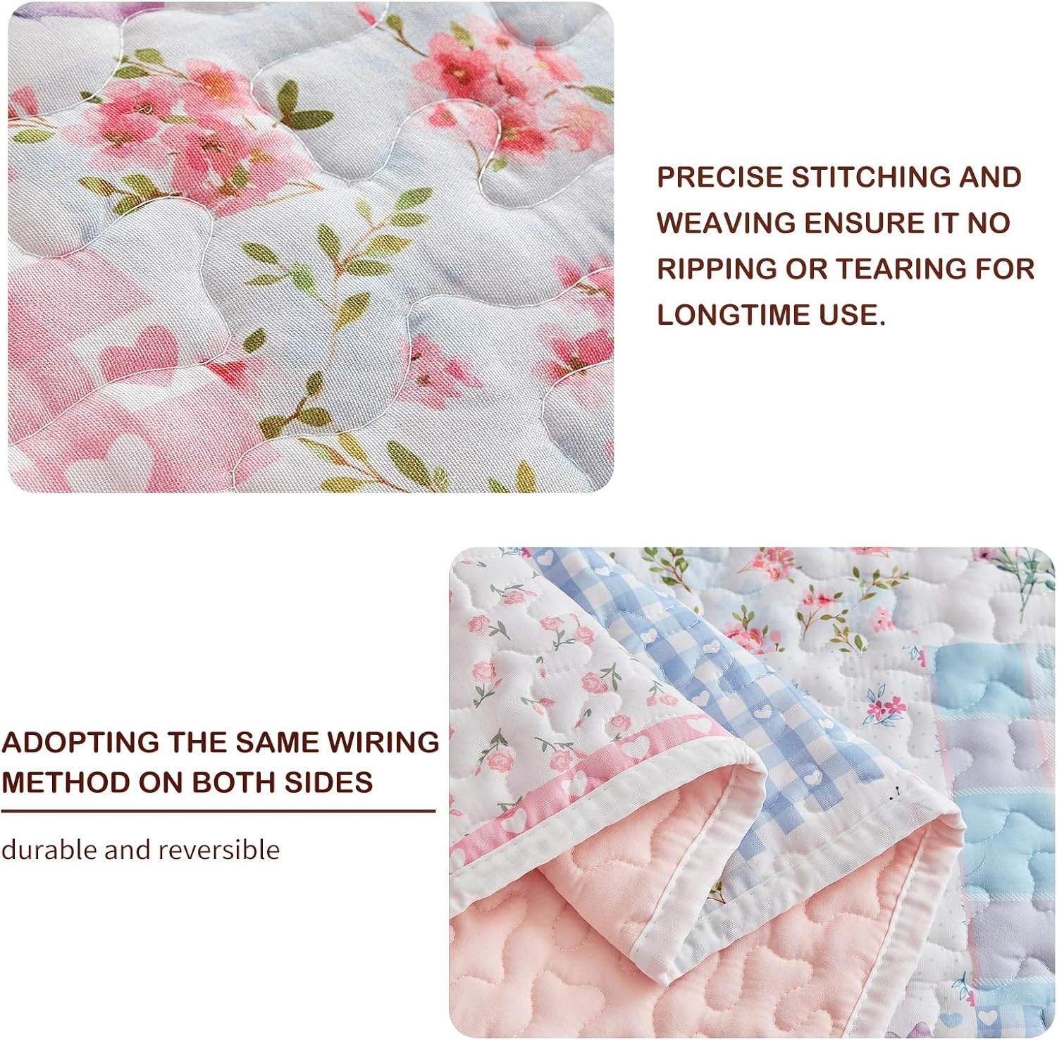 Joyreap Twin Size Quilt Set for Girls, Pink n Blue Floral Patchwork Design, 2 Pieces Soft n Cozy Microfiber Quilt, Bedspread Bed Cover for All Season- 68x88 inches - Image 4
