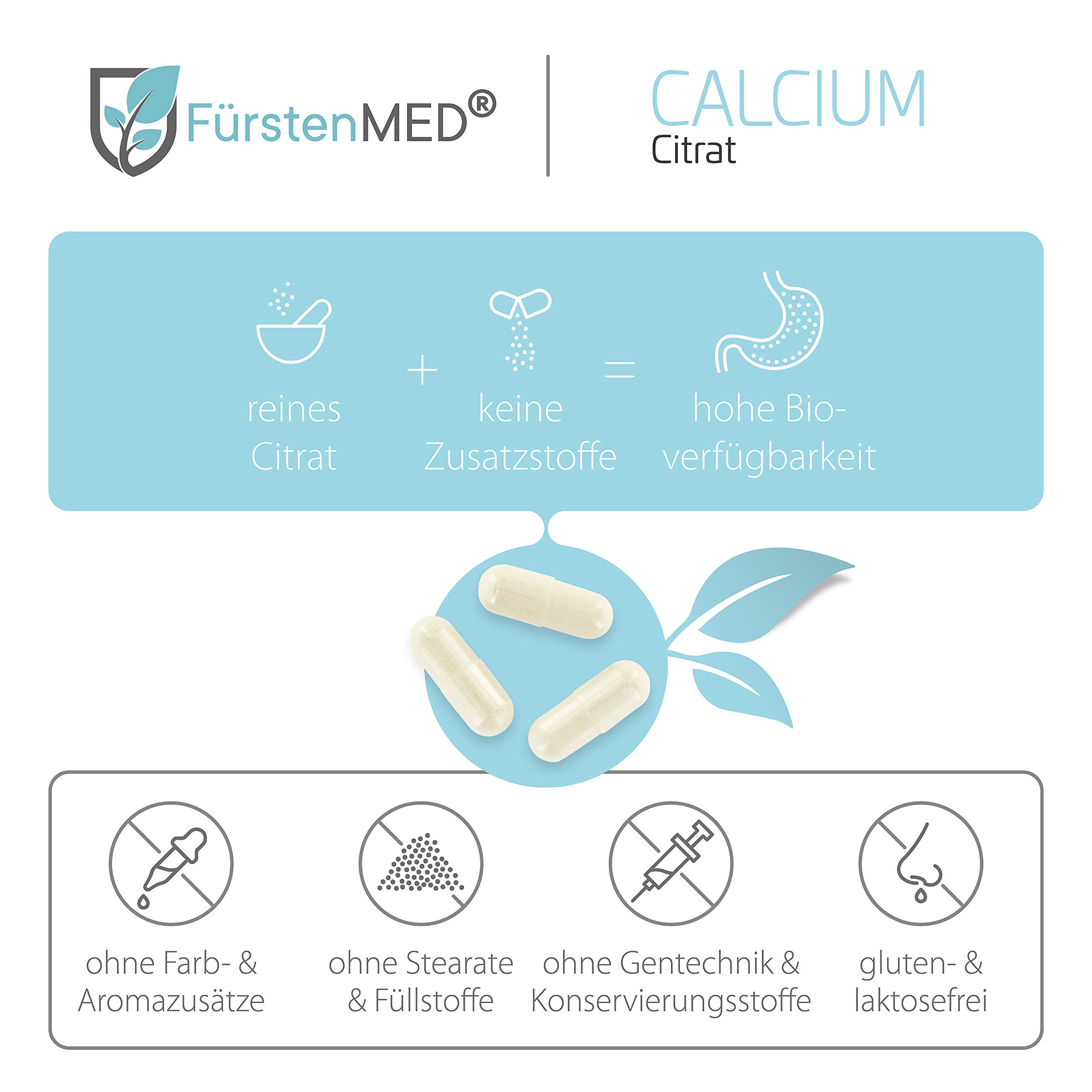 FürstenMED® 120 Calcium Citrat Kapseln (Hochdosiert) - Reines Tricalciumcitrat - Vegan - Laborgeprüft & Ohne unerwünschte Zusatzstoffe