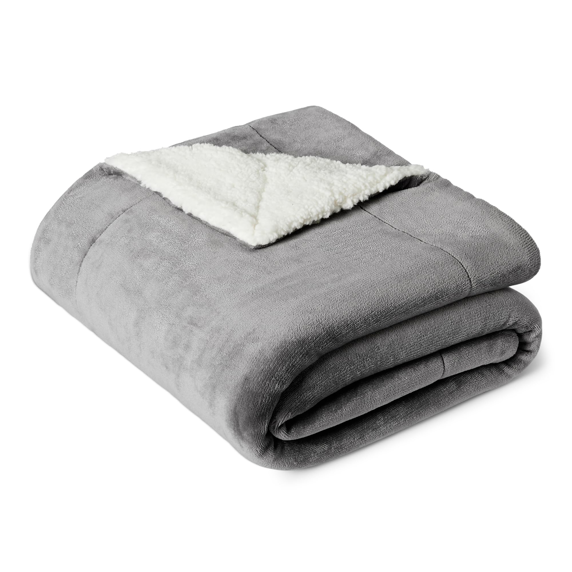 Amazon Basics Sherpa Reversible Fur Throw Blanket for Sofa, 50" x 60", Dark Grey Global Recycled Standard Global Recycled Standard Global Recycled Standard