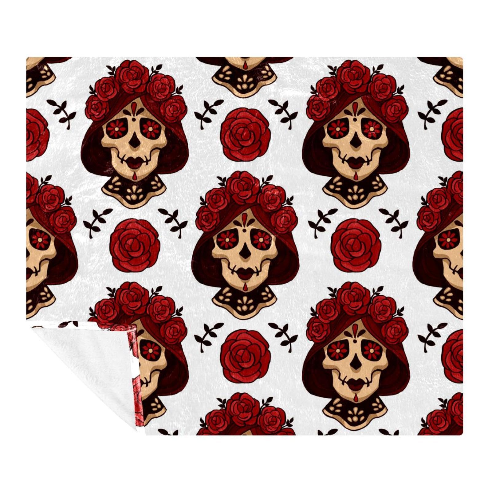 VAPOKF Santa Muerte calavera Skull with Red Roses Soft Cozy Throw Blanket for Adult and Kids, Lightweight Microfiber Fleece Blanket for Couch Bed Sofa Travel, 59"x79"