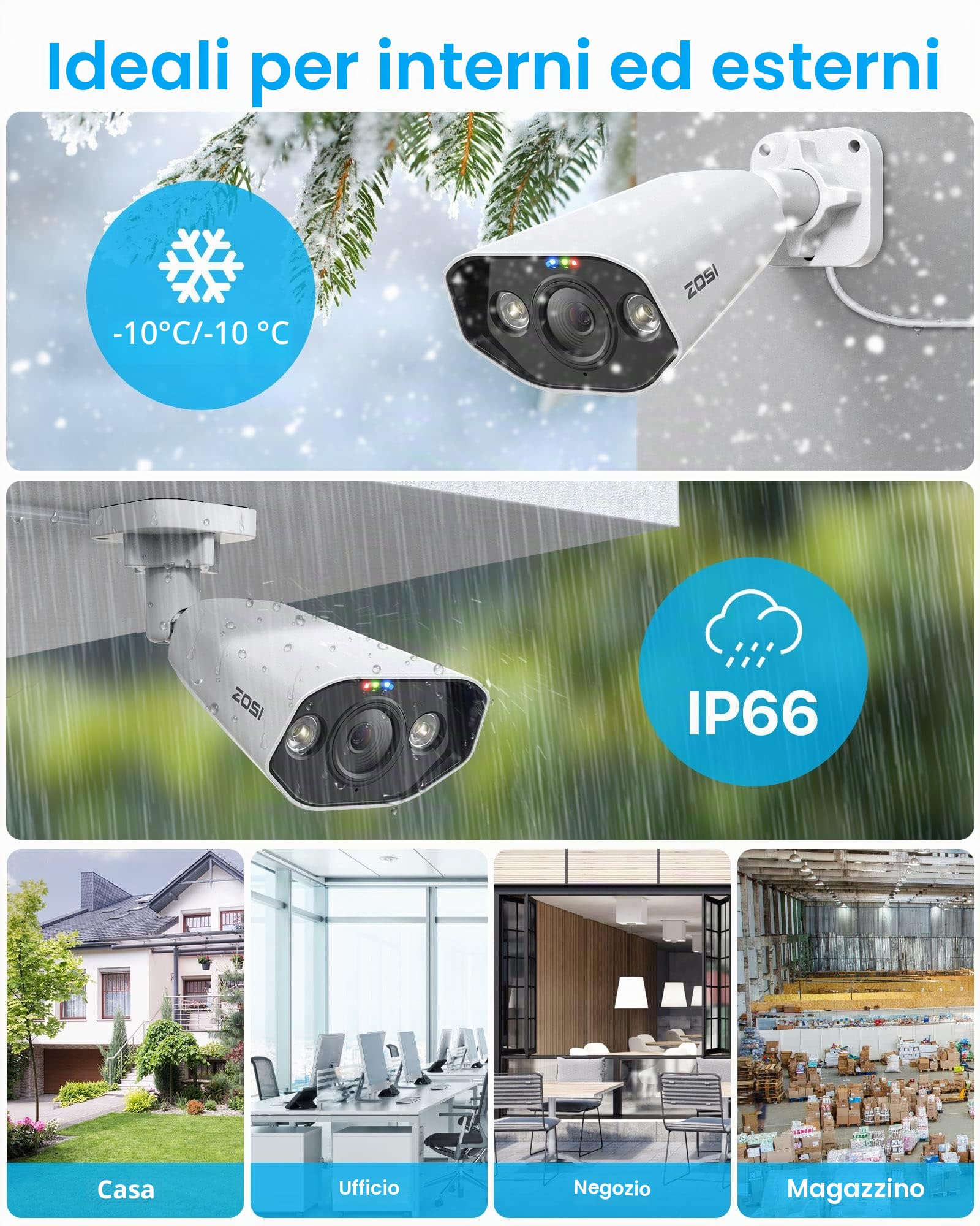 ZOSI 4K PoE Kit Videosorveglianza Esterno, 4K 8CH NVR 2TB + 4x 8MP Telecamera PoE, Visione Notturna a Colori, Rilevamento di Uomo/Veicolo, Impermeabile IP66, Registrazione 24/7, C182