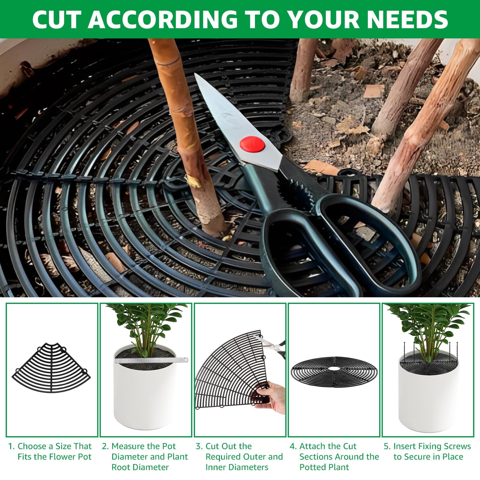 Lot de 5 Grille pour Pot de Fleurs - 30cm + 52cm - Couvercle de Protection des Plantes - Anti-Chat et Sécurité Enfant - Noir