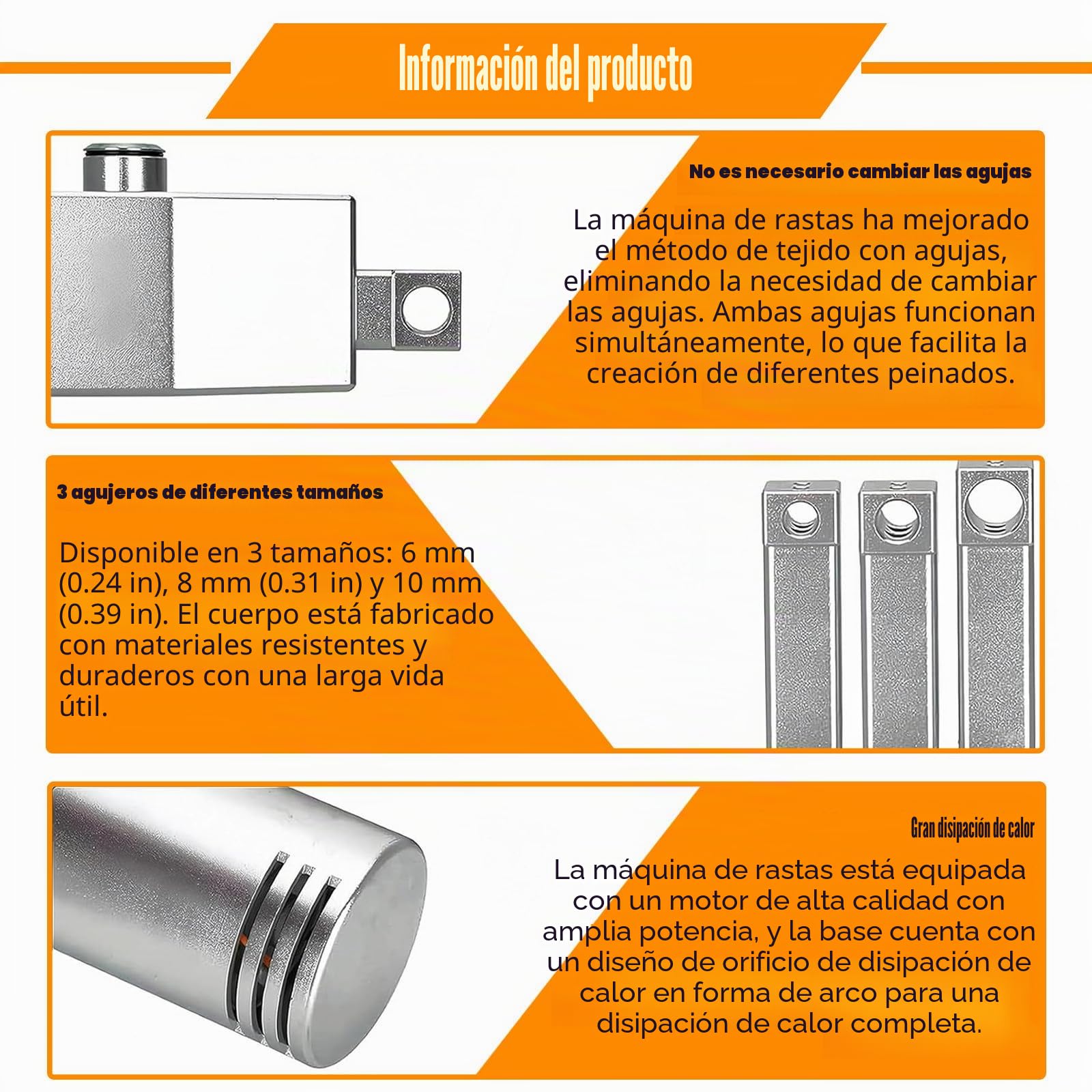 Máquina eléctrica de rastas de Mano, Kit de máquina de rastas para trenzar Cabello sintético, máquina portátil para Hacer rastas,Tres Cabezales Intercambiables (6 mm, 8 mm, 10 mm)