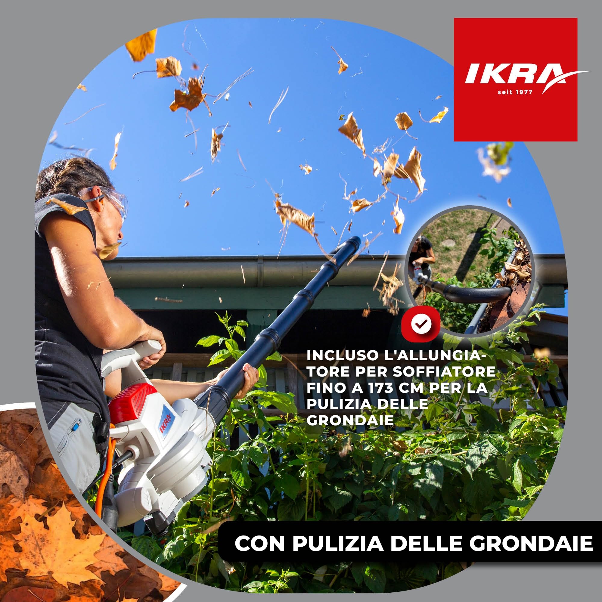 IKRA aspiratore soffiatore elettrico IEBV 3200 3in1, incl. prolunga per la pulizia delle grondaie, 3200 W