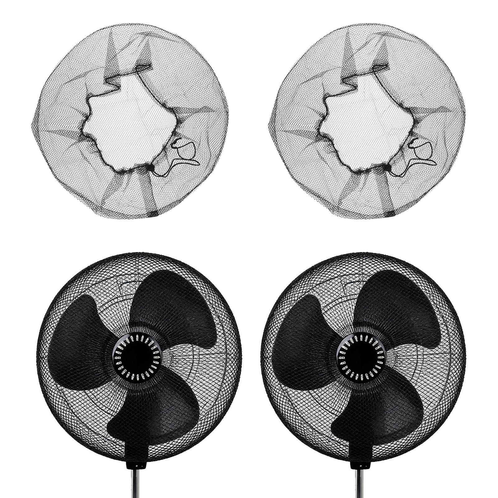 sourcing map 2 Pcs Fan Dust Cover (16"-20'') - Dustproof Fan Mesh Cover Finger Protector Screen with Drawstring Buckle Design for Home/Office/Outdoor Use, Black