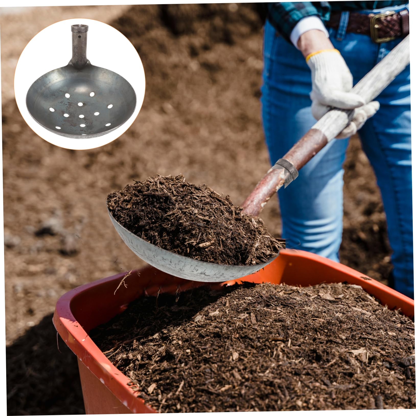 BESTonZON Schwere Metallsiebschaufel mit Großer Kapazität für BAU und Wartung zur Effizienten Entfernung von Abwasser und Drainageschlamm mit Senkrechtem Leckschaufeldesign