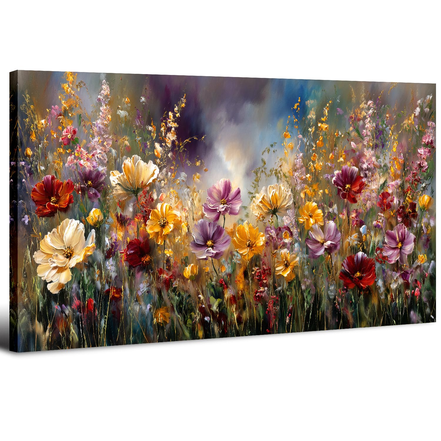 Cuadro Flores Coloridas Abstractas 50.8 x 101.6 cm, Impresión Lienzo Flores Vintage Silvestres Estilo Rústico, Decoración Pared para Sala de Estar Cocina Dormitorio Hogar Arte Floral Contemporáneo