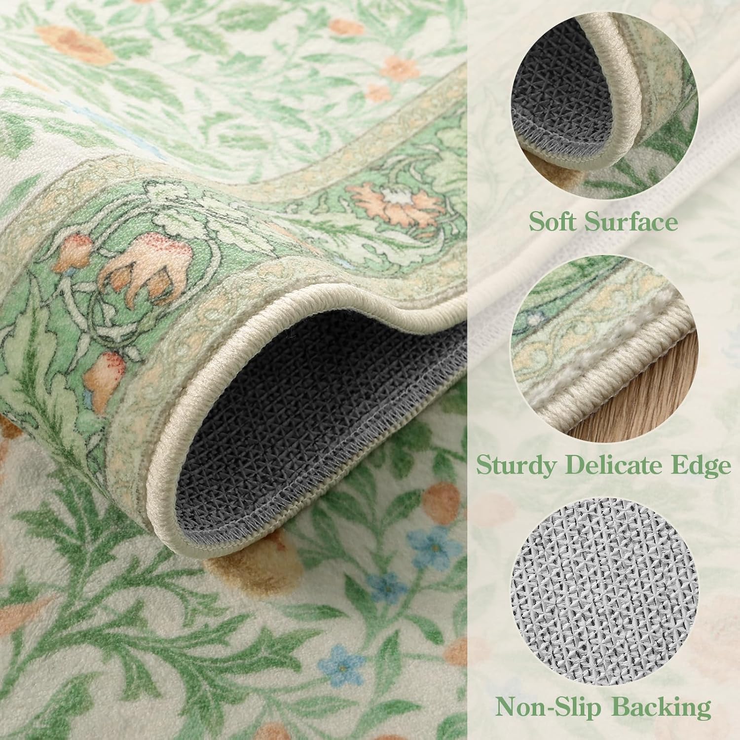 Beeiva Washable Area Rugs 5x7 for Living Room - Boho Vintage Floral Bird Dining Room Kitchen Table Rug for Under Table, Sage Green Botanical Print for Bedroom Dorm Decor Stain Resistant Non Slip - Image 4