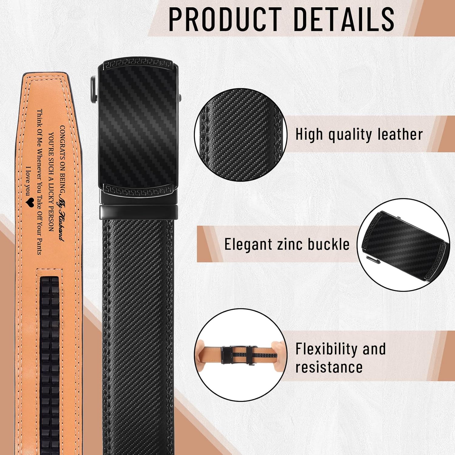 Mens Ratchet Belt Congrats on Being My Husband Personalized Engraved Leather Belt for Him Birthday Anniversary Gift - Image 3