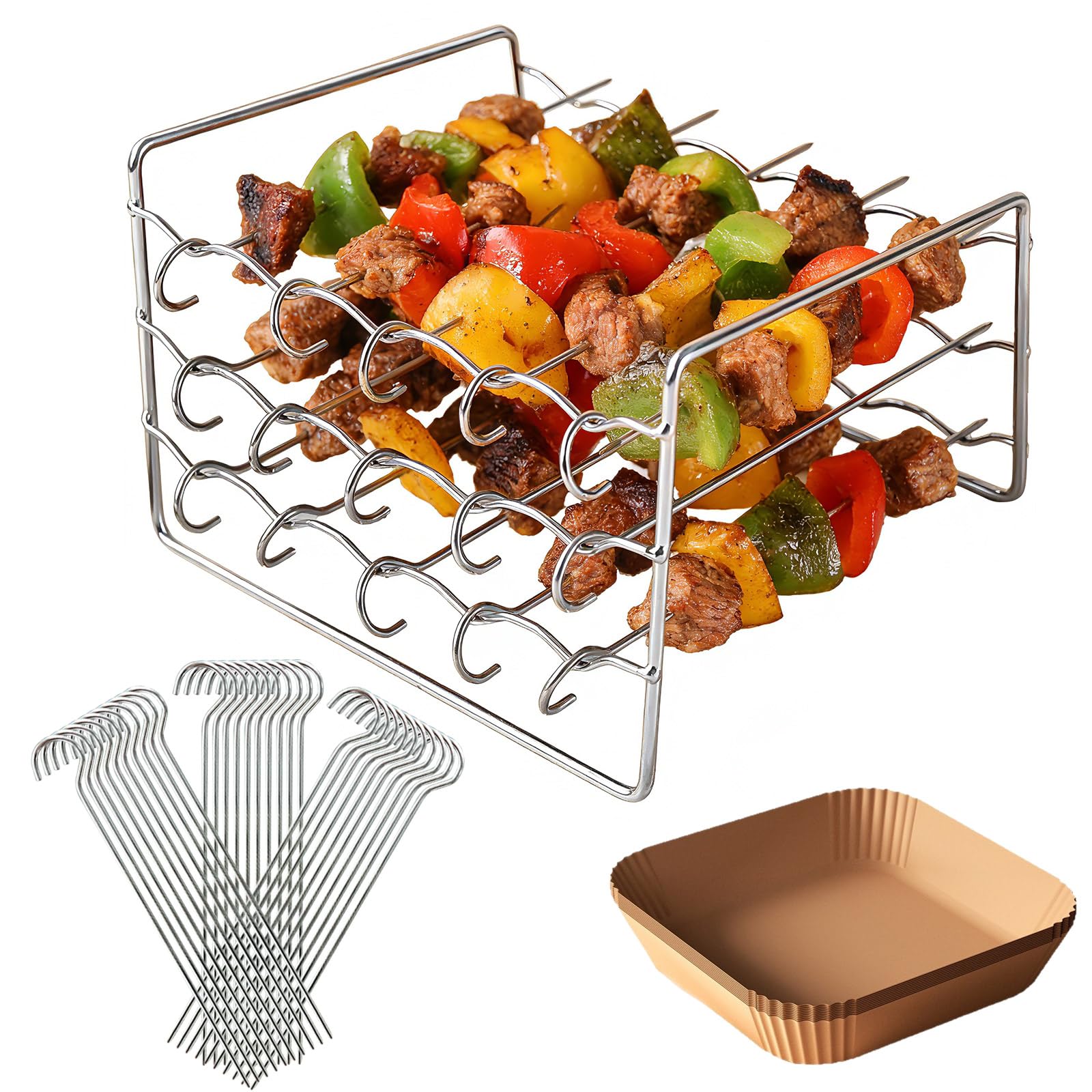 Accesorios para freidora de aire caliente, accesorios dellyy Airfryer, rack de 15,9 cm, estante freidora de aire caliente, acero inoxidable, juego de parrilla, con lápiz para hornear, para sartenes