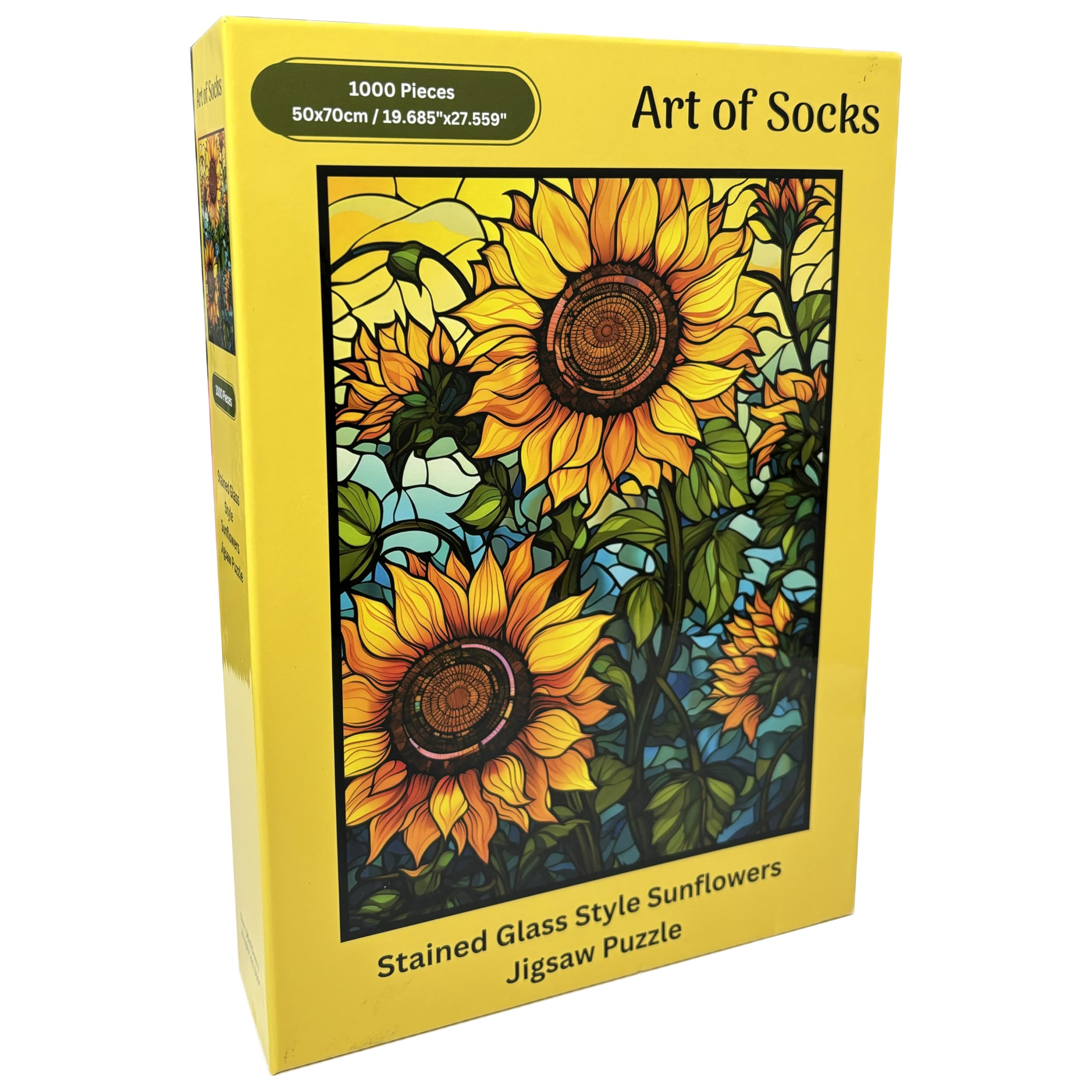 Art of Socks Stained Glass Style Sunflowers Jigsaw Puzzle 1000 Pieces (50x70cm / 19.685""x27.559"") - Image 2