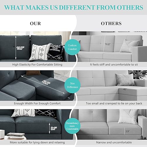 Miniatura 7 de Shintenchi Sofá modular convertible tapizado para sala de estar, sofás en forma de L de 3 asientos con función de almacenamiento otomano, sofás