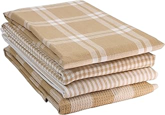 LANE LINEN Cotton Kitchen Towels Set, 4-Pack – Absorbent, Quick-Drying, Premium Dish Towels, Tea Towels, 18" x 28" - Beige