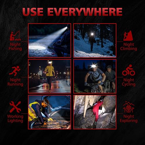 Miniatura 3 de Linterna frontal recargable, 22000 lúmenes altos, 11 luces de cabeza para frente, IPX5 impermeable, lámparas de cabeza LED súper brillantes para