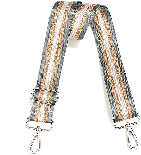 Correa para bolso, accesorios plateados, correas anchas de repuesto, correa de hombro ajustable para monederos, bolsos de lona, Gris Oro Blanco-305