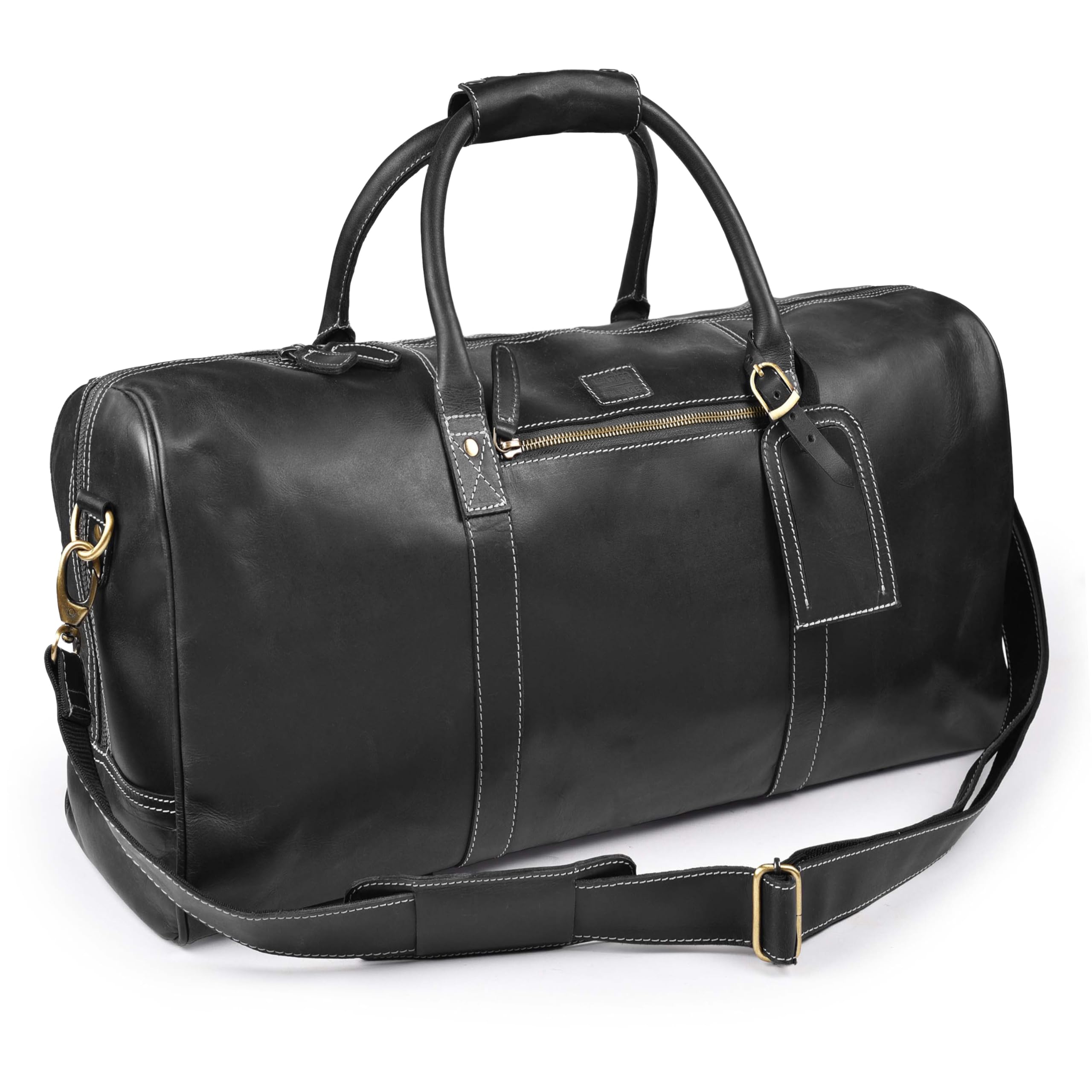 Leather Village Genuine Leather Duffel Bags for Men & Women-Stylish Travel Weekender Carry-On Sports Gym Overnight Luggage Bag - 24 Inch - Black