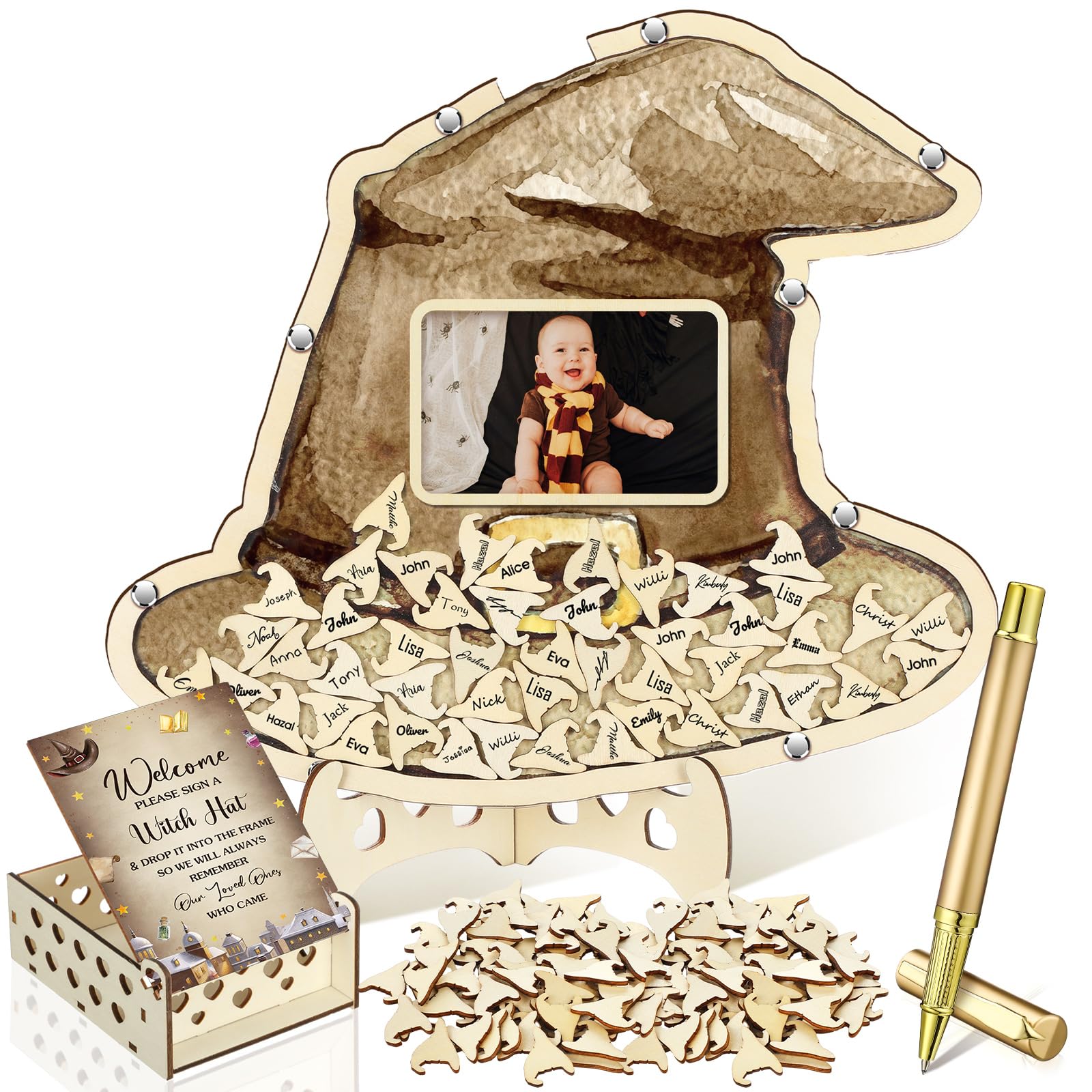 Wenqik 63 Pcs Mgical Wizard Baby Shower Guest Book,Brown