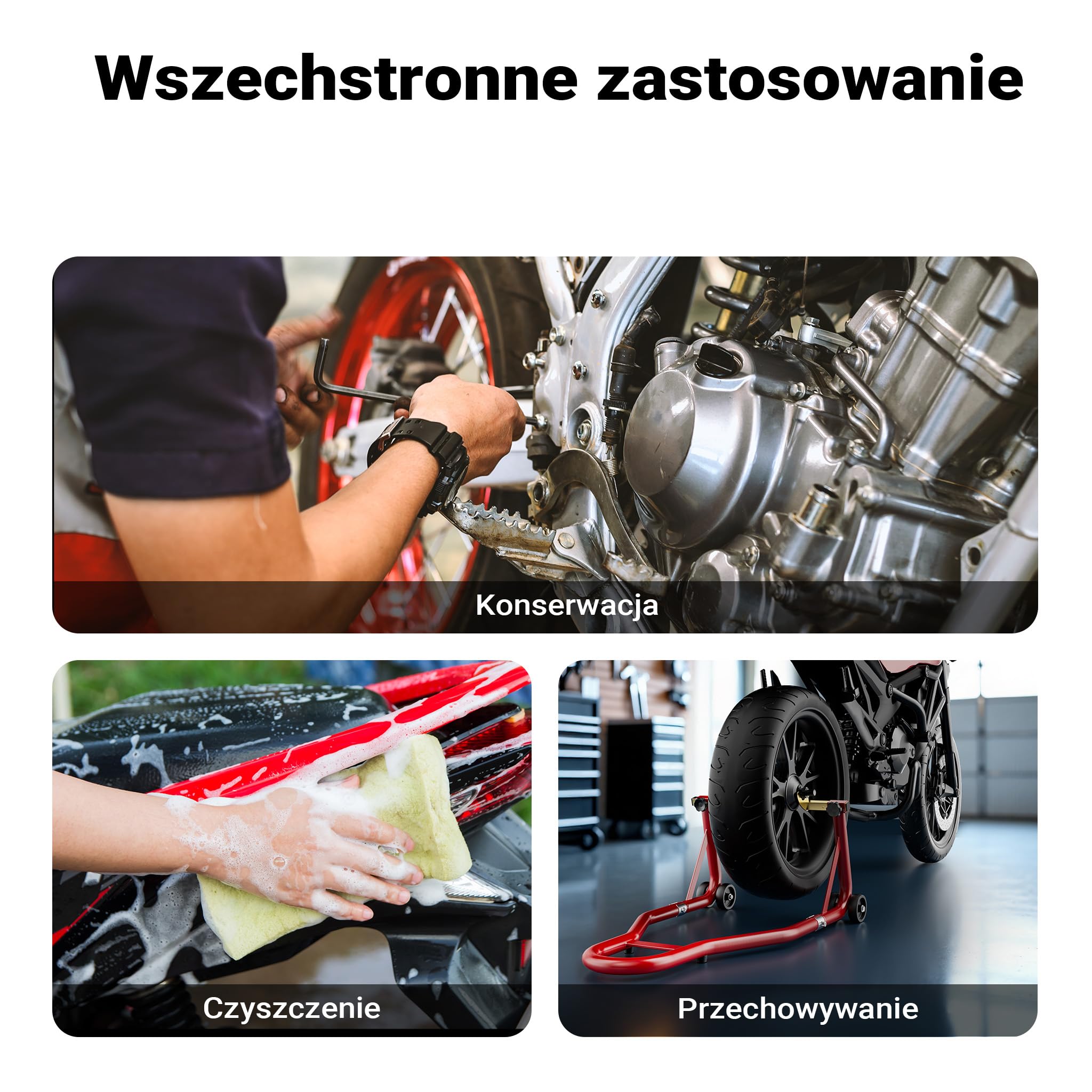 Wiltec Stojak na motocykl o wymiarach 670 x 445 mm do przedniego koła o szerokości 230-290 mm, stojak do serwisu koła motocyklu