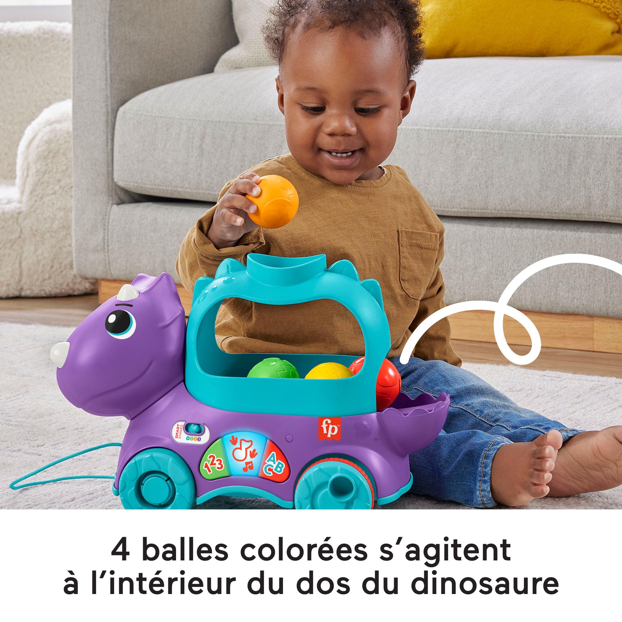 Fisher-Price Jouet D’Éveil Tricératops Lance-Balles Avec Effets Sonores Et Lumineux, 3 Niveaux D’Apprentissage Éveil Progressif, Version Française, Jouet Enfant, Dès 12 Mois, HNR56