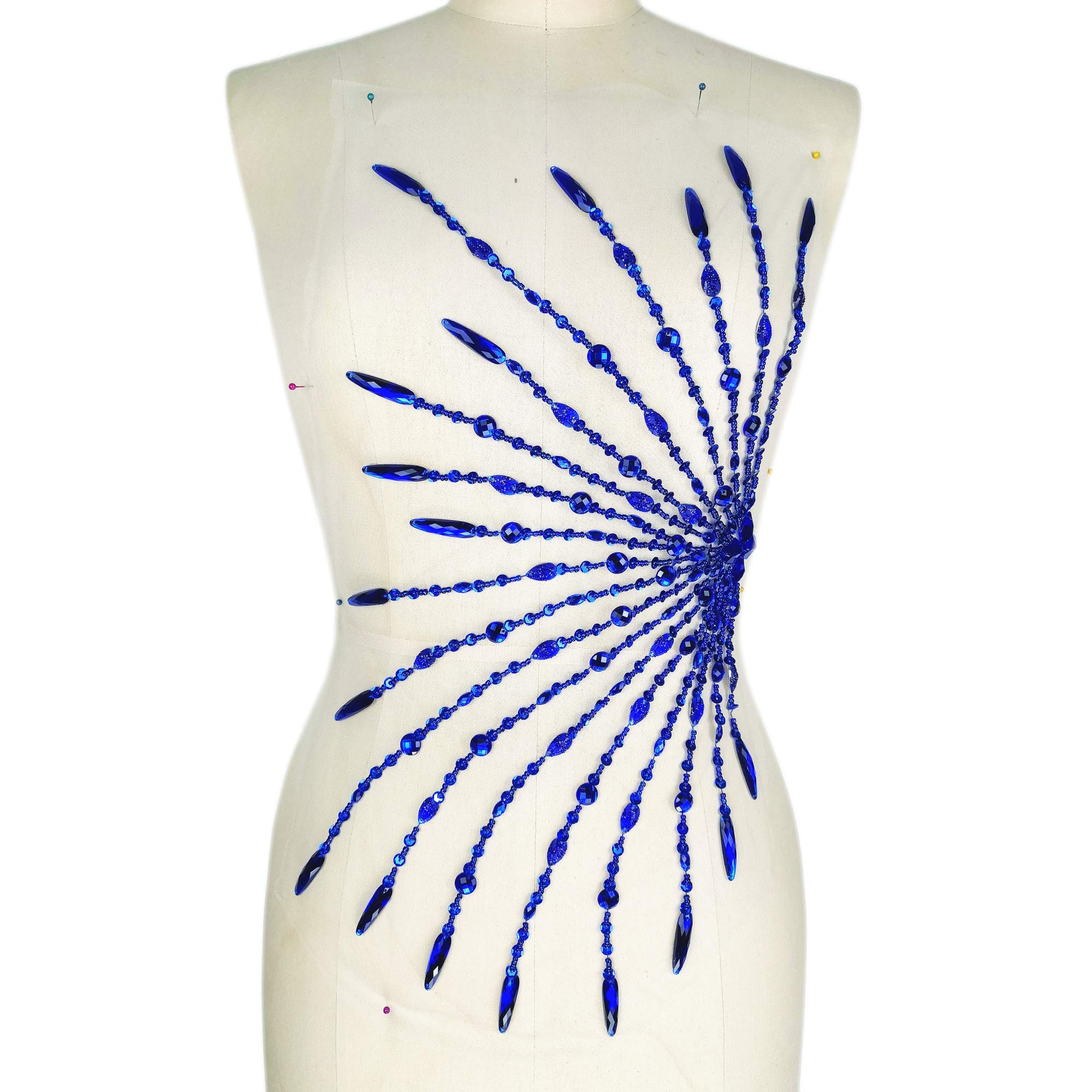 Applique couture strass fin ornement jaune AB et paillettes pour robe haute couture
