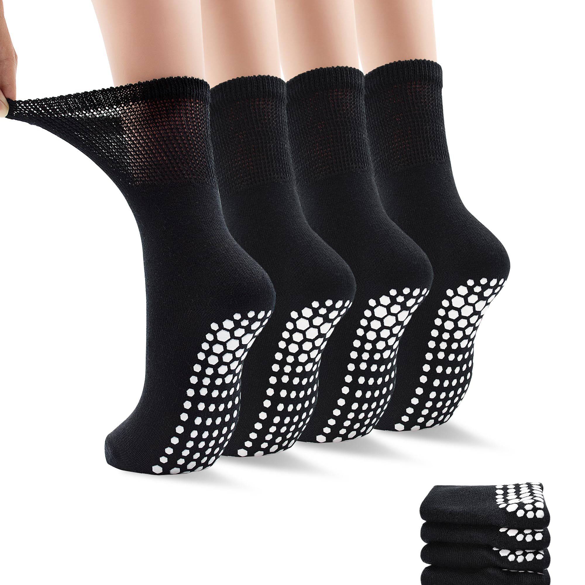 ELUTONG Damen Antirutsch Yoga Socken, 4 Paar Atmungsaktive Rutschfeste Pilates Socken with Super Stretch Manschette für Yoga, Pilates, Ballett, Tanz, Trampolin EU 35-39