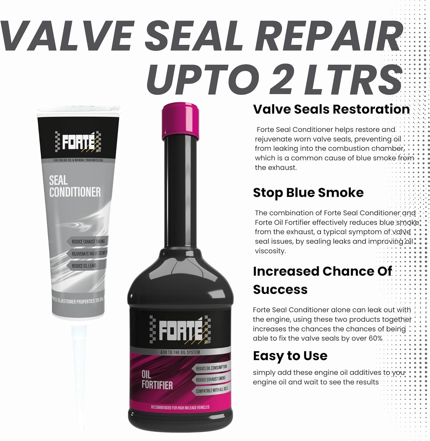 Forte Seal Conditioner & Forte Oil Fortifier bundle Set of 2 For Engines Upto 2tlr + free how to use guide