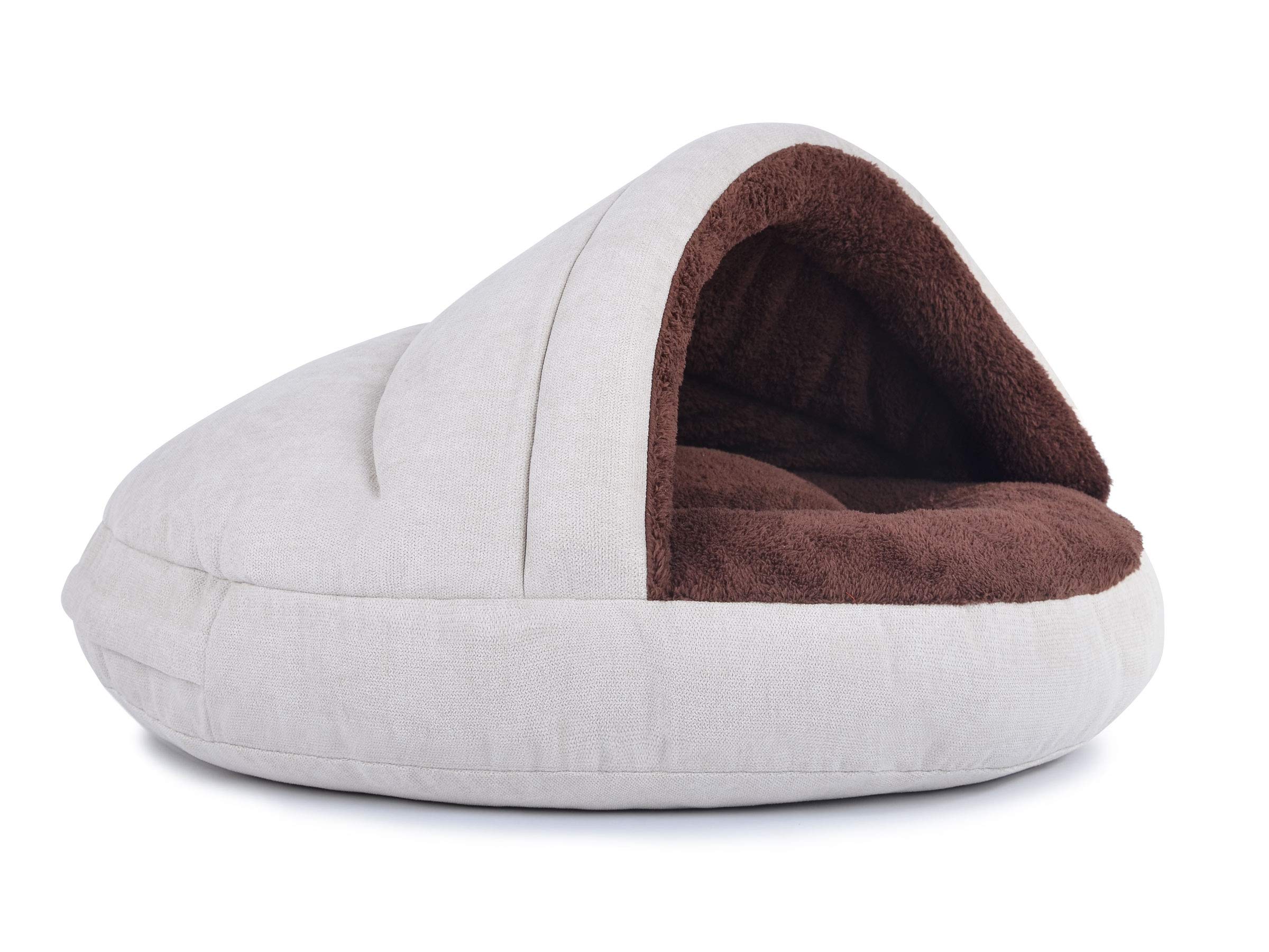 Hundehöhle außen schick, innen bequem, in Creme-Braun Füllung Standard Größe 75x45