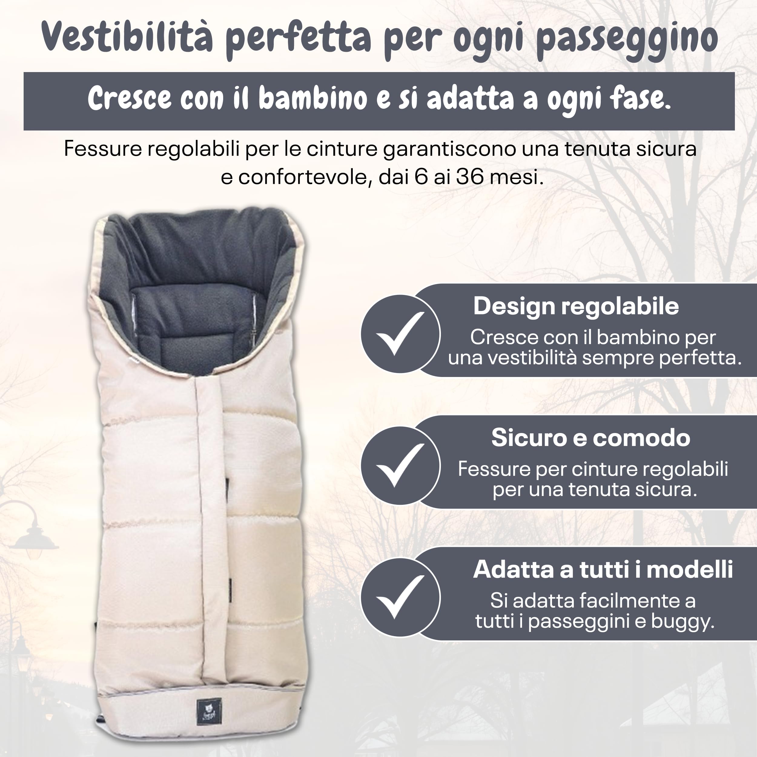 Sacco nanna invernale per passeggino, con materiale antiscivolo, ottima qualità (crema)