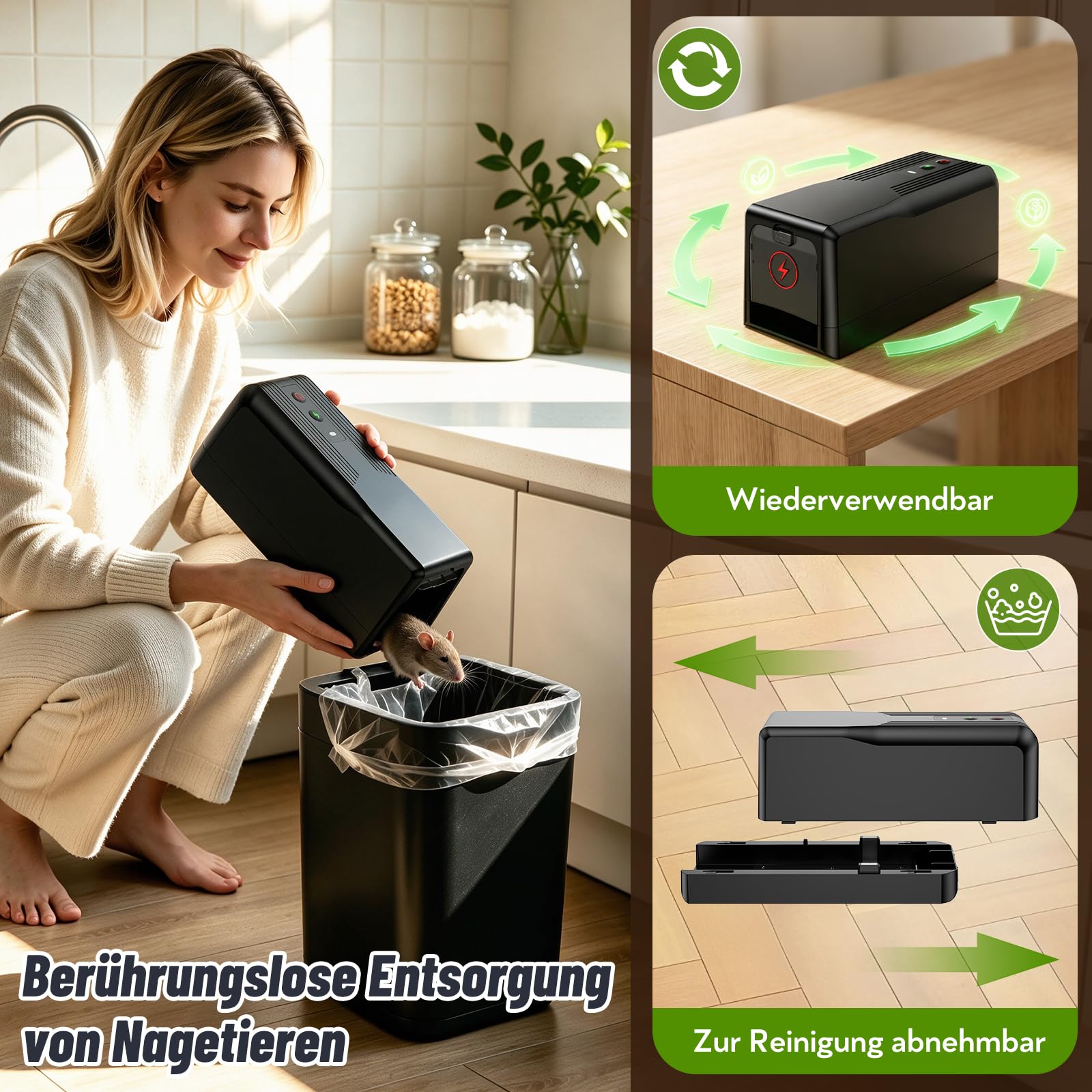Rattenfalle Elektrisch 8000V, Elektrischer Mausfänger Elektrisch Mausefalle Große Einzug 11,5*25,5 cm,Sofortiger Schmerzloser Elektronische Schlagfalle, Wiederverwendbar & Hygienisch für Küche Keller