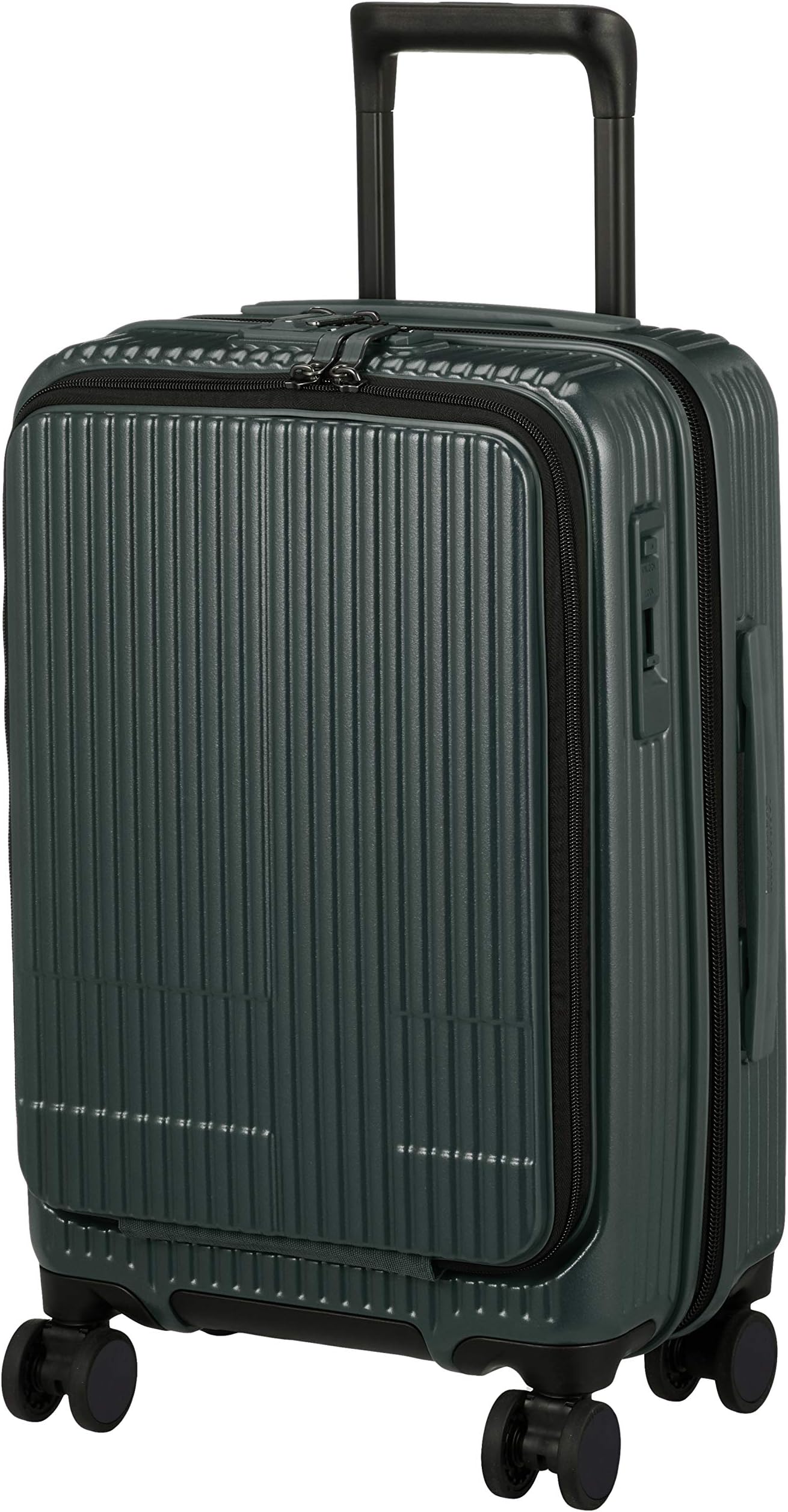 INV50 Suitcase, Carry-on Size, Slim Front Opening, Multifunctional Model, 21.7 inches (55 cm), Jet Black