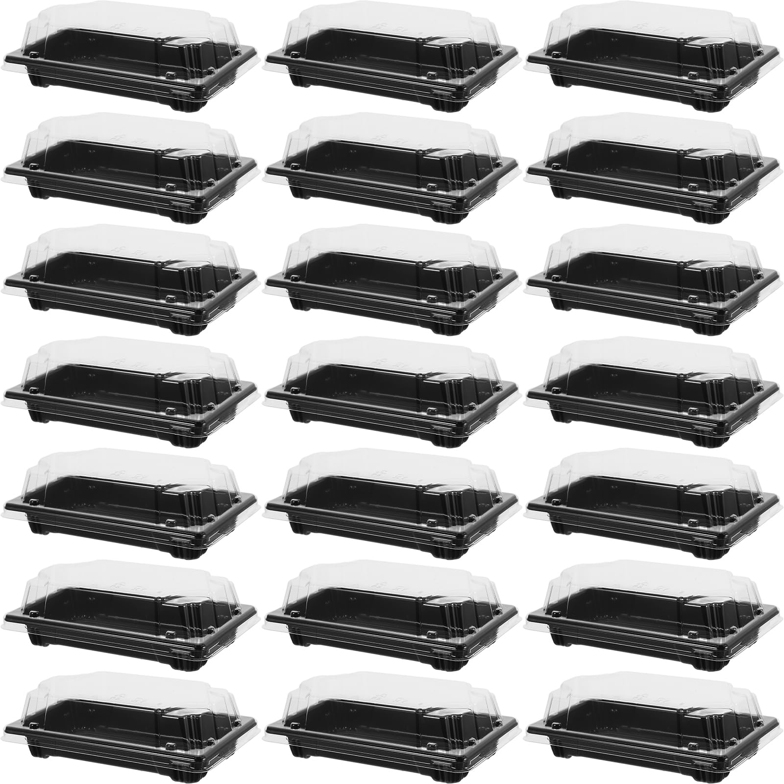 Plateaux à sushis jetables Luxshiny x50 fond noir rigide avec couvercle transparent