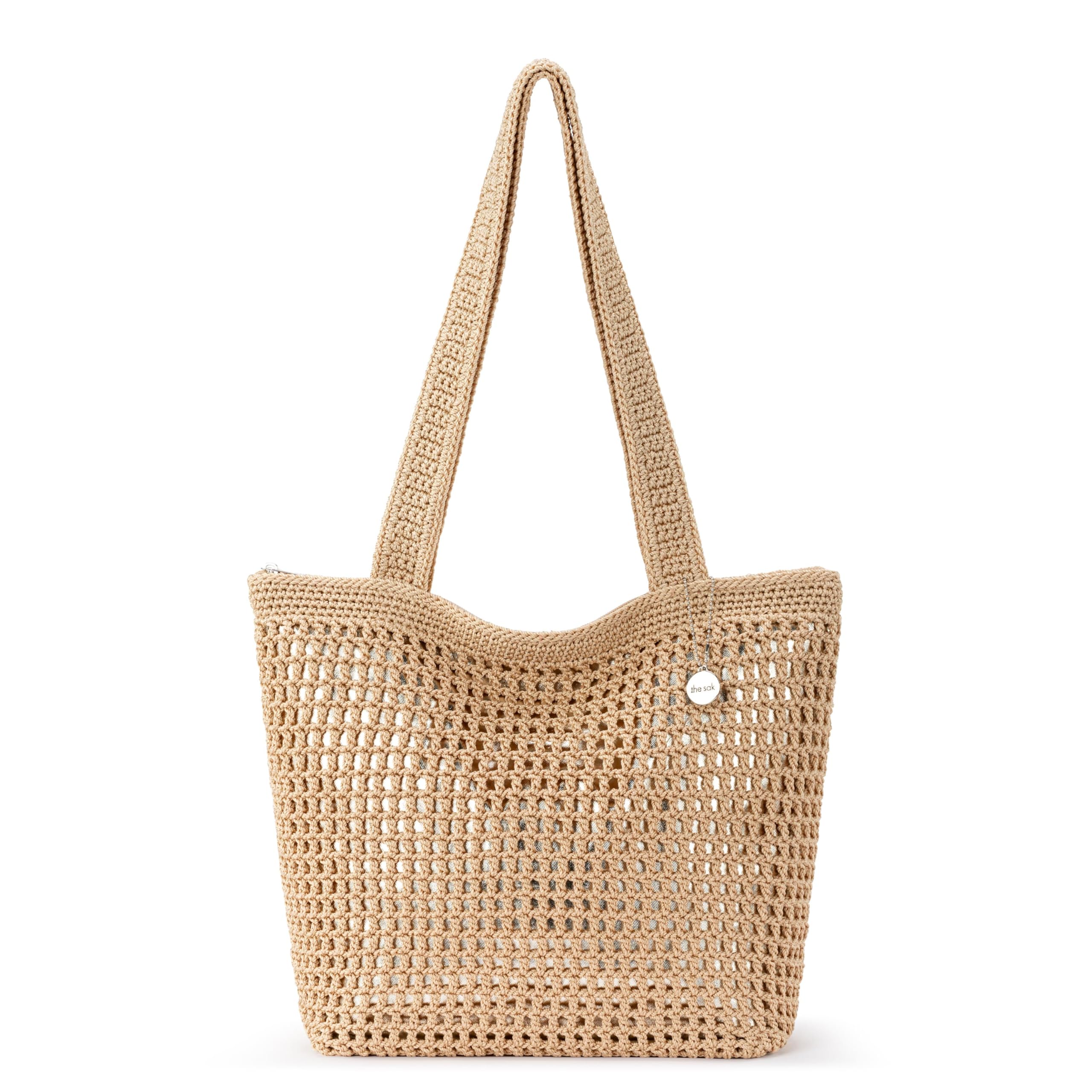 The Sak Women's Casual Classics Tote in Hand Crochet, Double Shoulder Straps, Bamboo with Gold, One Size