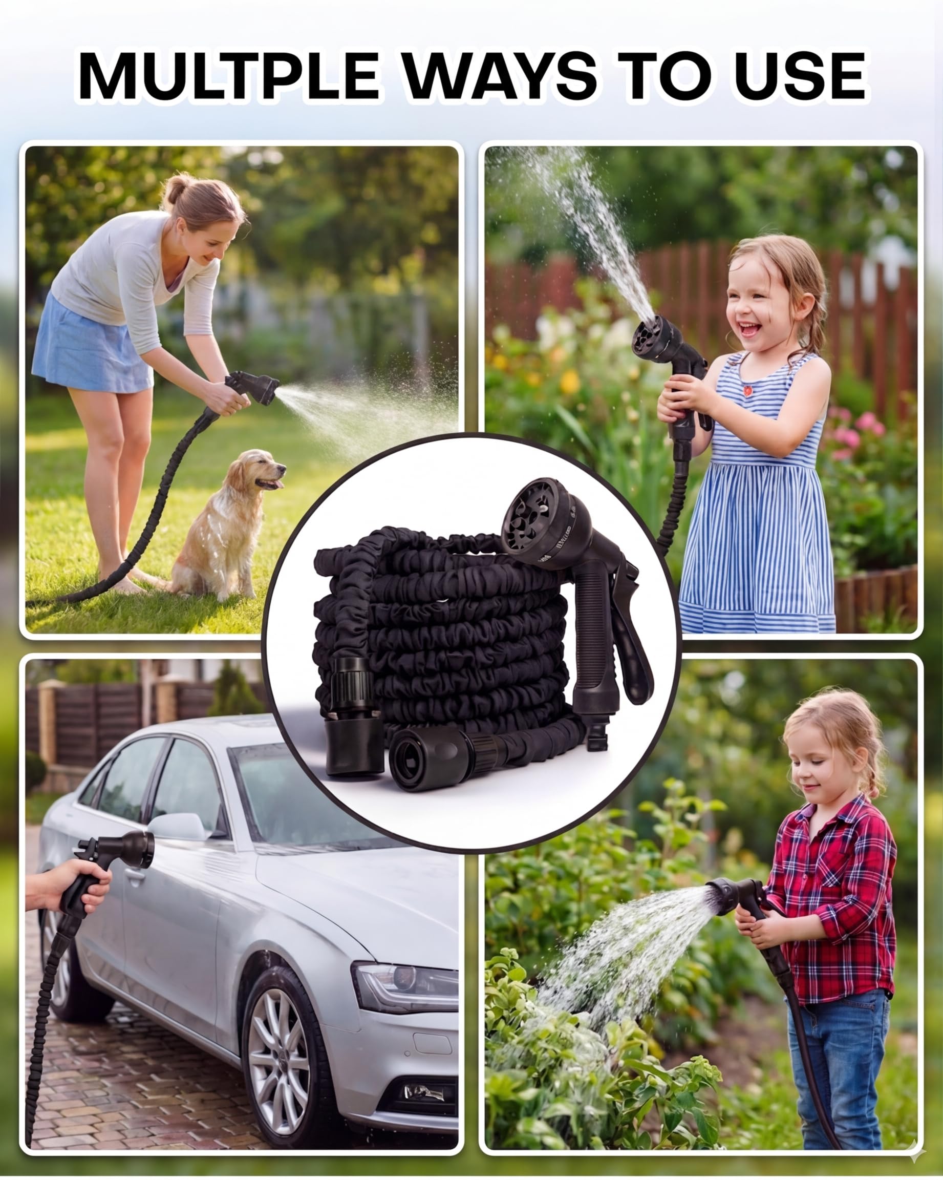 Manguera Extensible 15 m, Manguera Jardin con Adaptadores de Normas EU para Exterior e Interior y 8 Modos Pistola para Familias con Jardín, Huerto, Campo, garden hose — view 6
