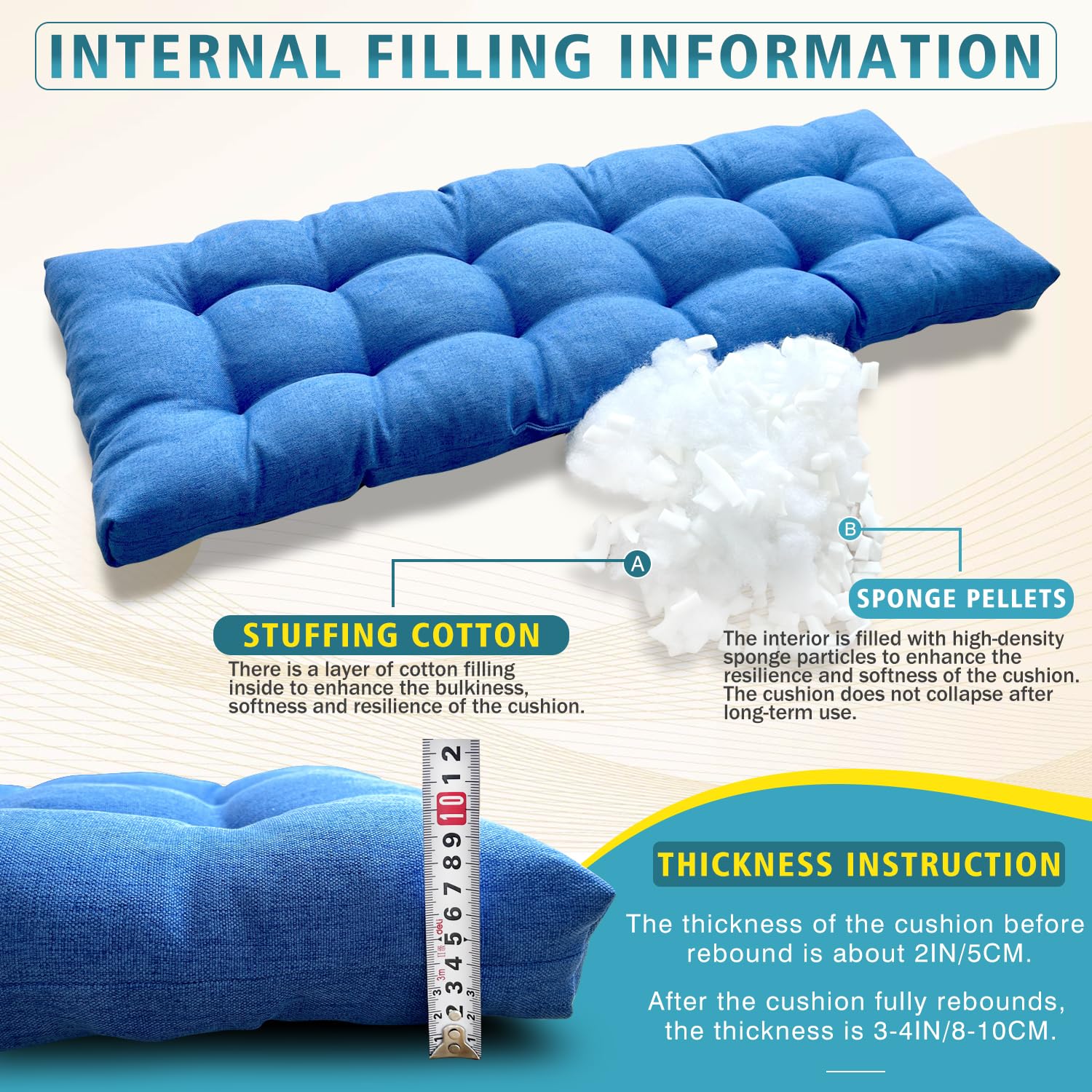 Cuscino Sedile Capitonnè 80x50x6cm - Antiscivolo Per Panche, Sedie, Divani