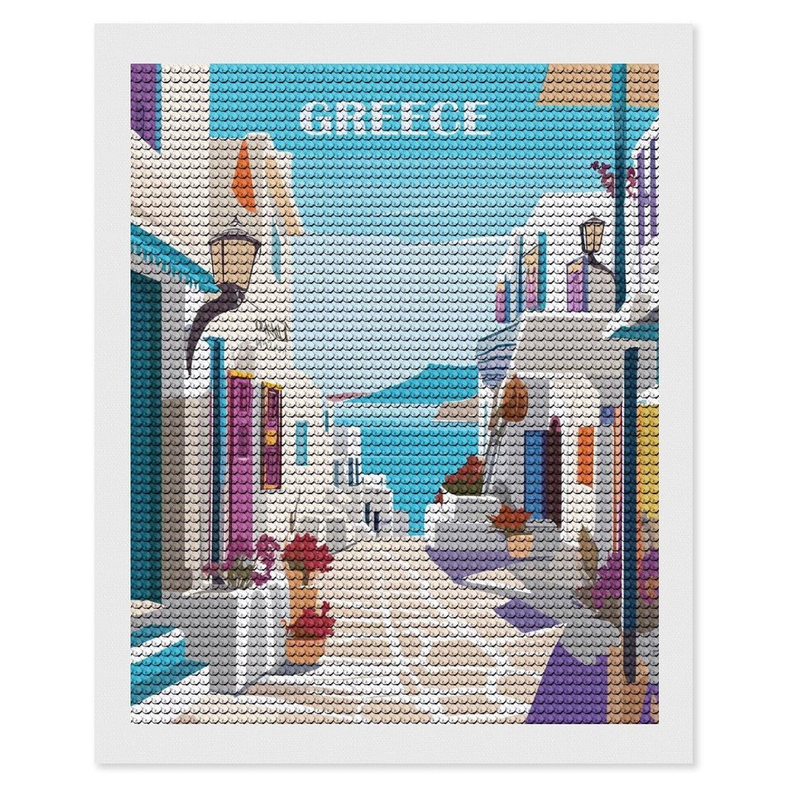 Junmoney Greece City Pop Art Diamond Painting Kit 16"x20", Easy Handmade Project, Cosy Home Accent, for Craft Lovers, Holiday Gift Idea