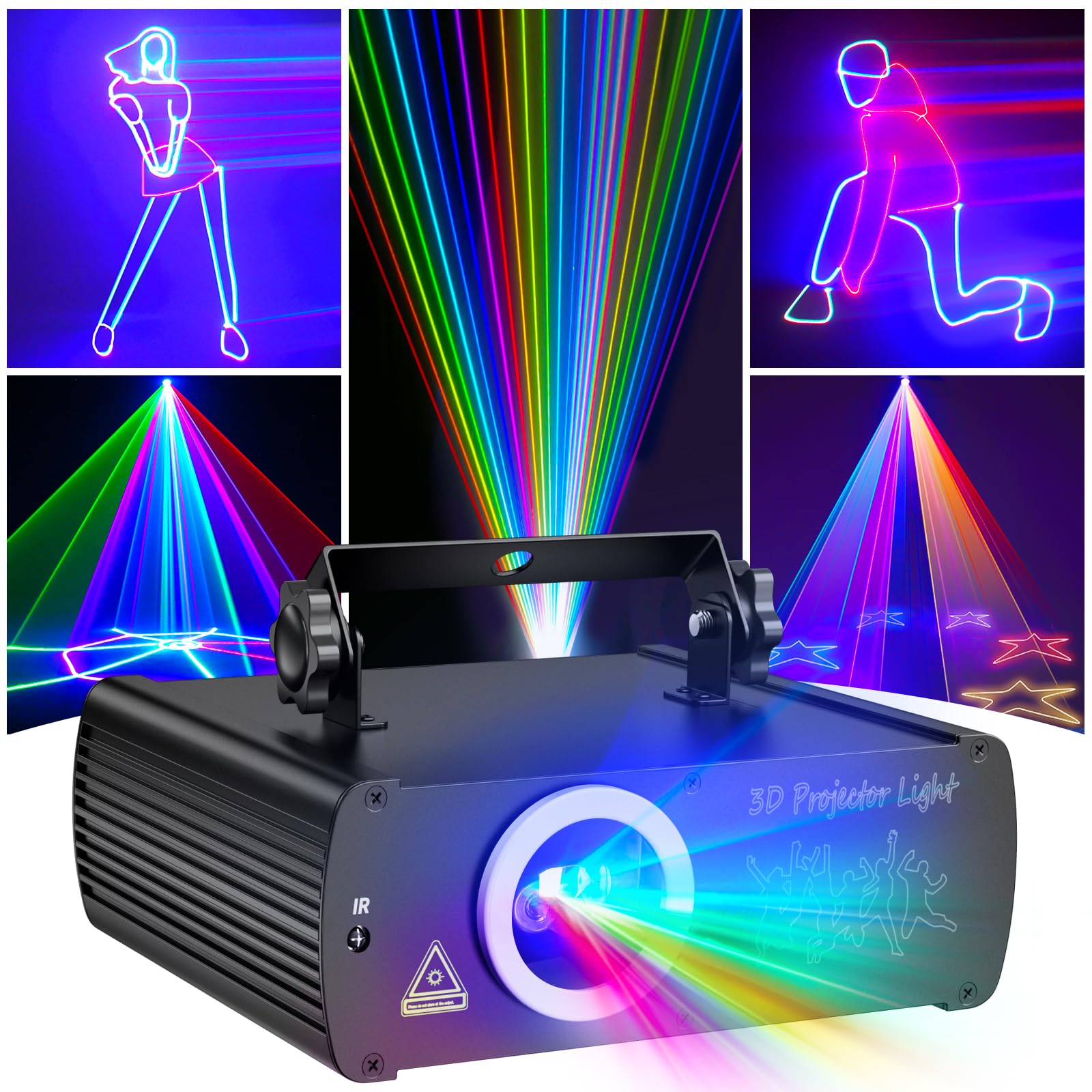 Ehaho DJ Laser Party Lights, 3D Animation RGB Laser Stage Lighting, DMX512 Music Sound Activated Disco Projector Lights, Remote Control Beam Effect Scan Light for Bar Wedding Nightclub Live Show