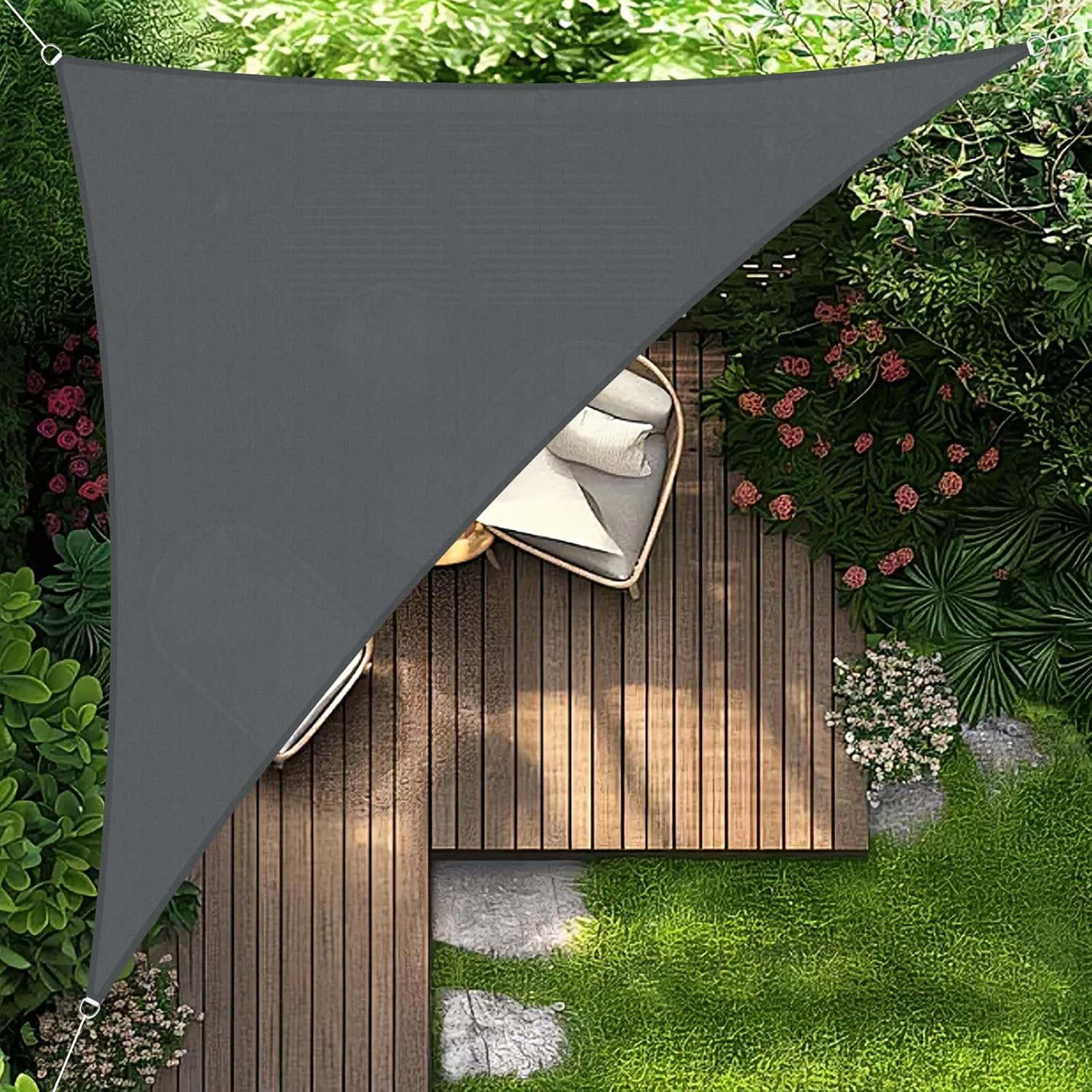 HENG FENG Tenda a Vela Impermeabile Triangolare 5x5x7m Vela Ombreggiante Parasole Protezione Raggi UV per Esterno Giardino terrazza Colore Antracite