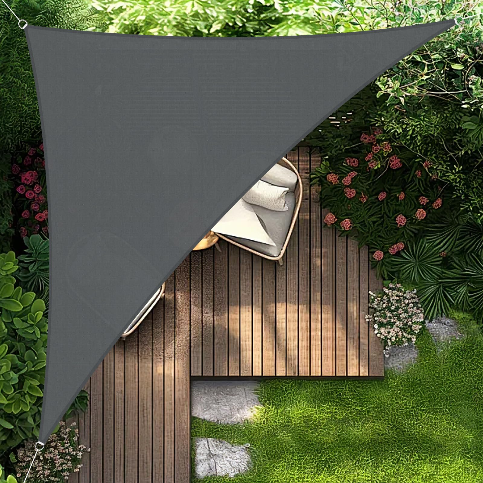 HENG FENG Tenda a Vela Impermeabile Triangolare 5x5x7m Vela Ombreggiante Parasole Protezione Raggi UV per Esterno Giardino terrazza Colore Antracite