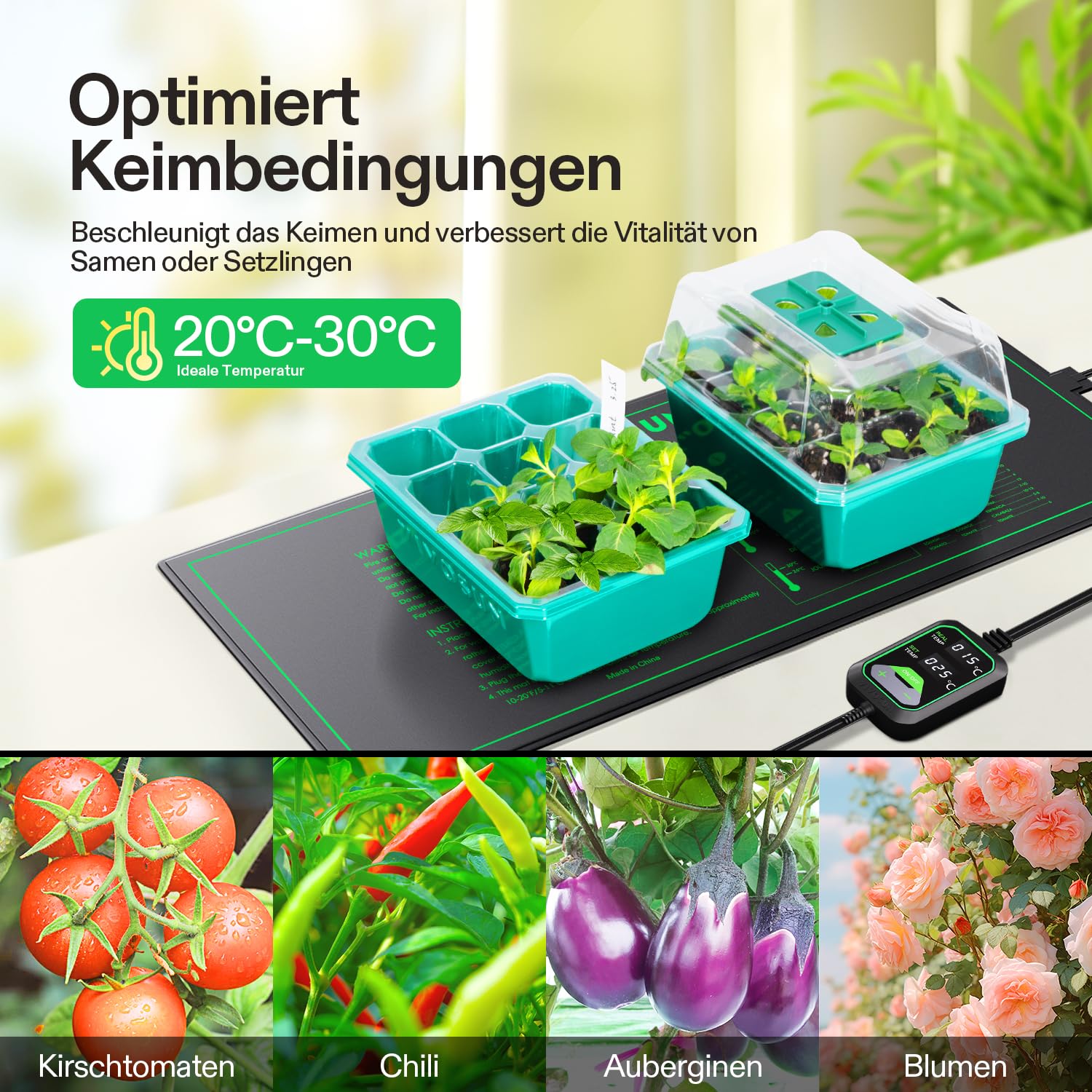 VIVOSUN Heizmatte Pflanzen 121,9x52,7cm mit Temperaturregler, Wasserdichte Pflanzen-Wärmematte UL & MET Zertifiziert, Setzling Heizmatte für Keimung, Hydrokultur, Zucht und Gewächshaus
