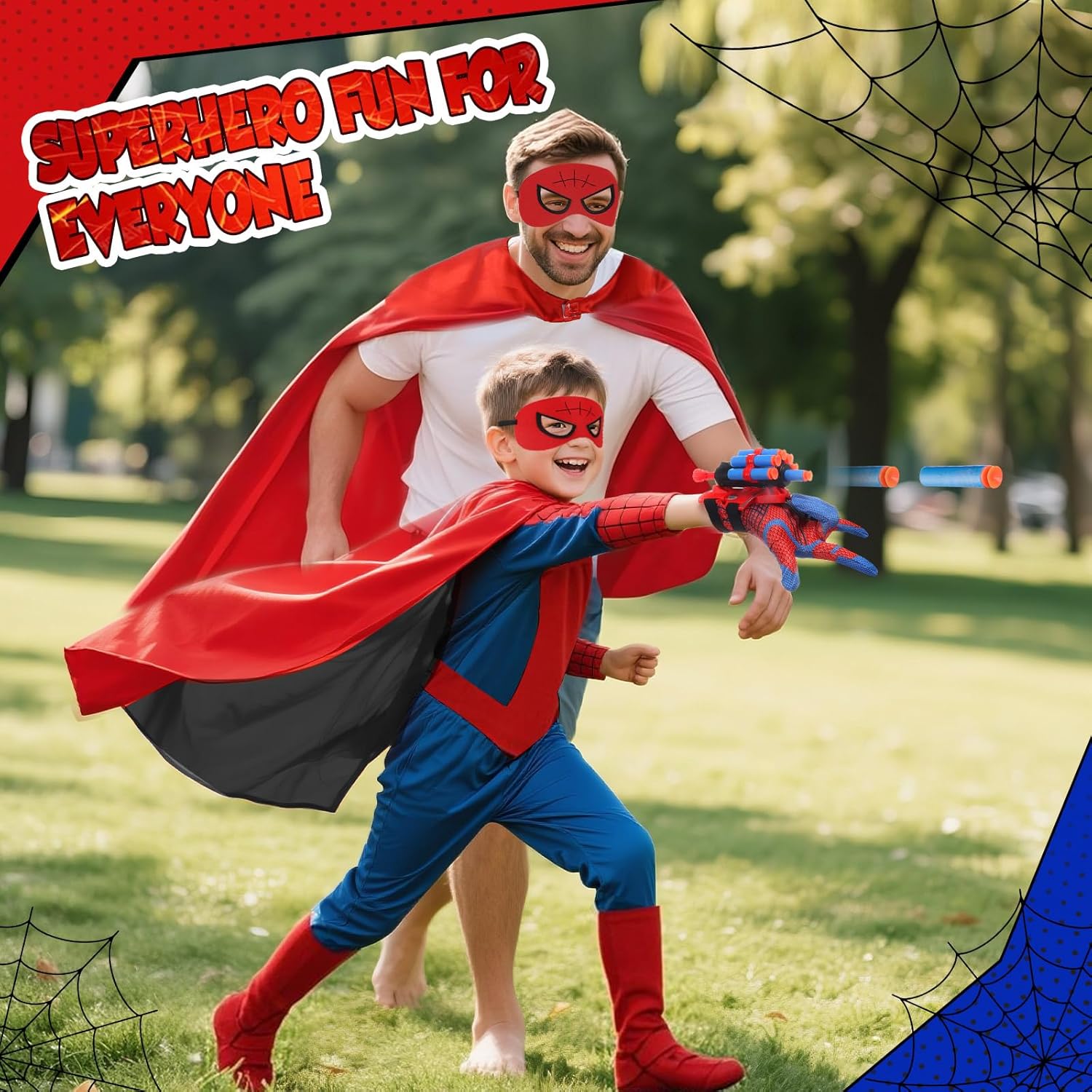 Superhero Wrist Shooter for Kids: 2 Sets Wrist Shoots Toys, Superhero Cosplay Toy Kids Capes and Mask Set Spider Toys for Boys 4-6, Role-Play Costume for Boys and Girls 3-8 Gifts