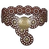 Women's Boho Disc Belt Wide Western Leather Belt Vintage Concho Waist Belts for Dress Jeans