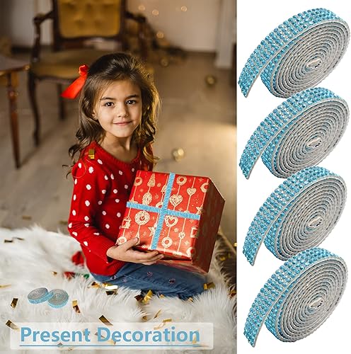 Miniatura 3 de MOODKEY 6 rollos de cinta autoadhesiva con diamantes de imitación de diamantes de imitación, cinta adhesiva para manualidades con diamantes de